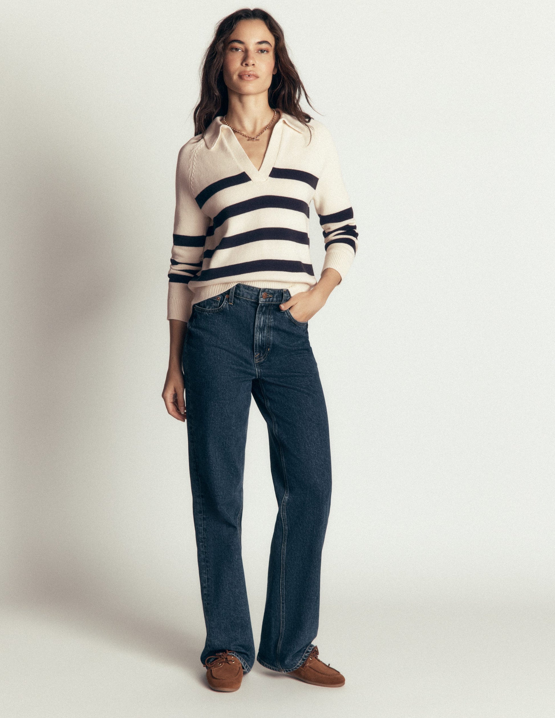 Lucy Henley-Pullover aus Baumwolle-Naturweiß/Navy, Gestreift-4