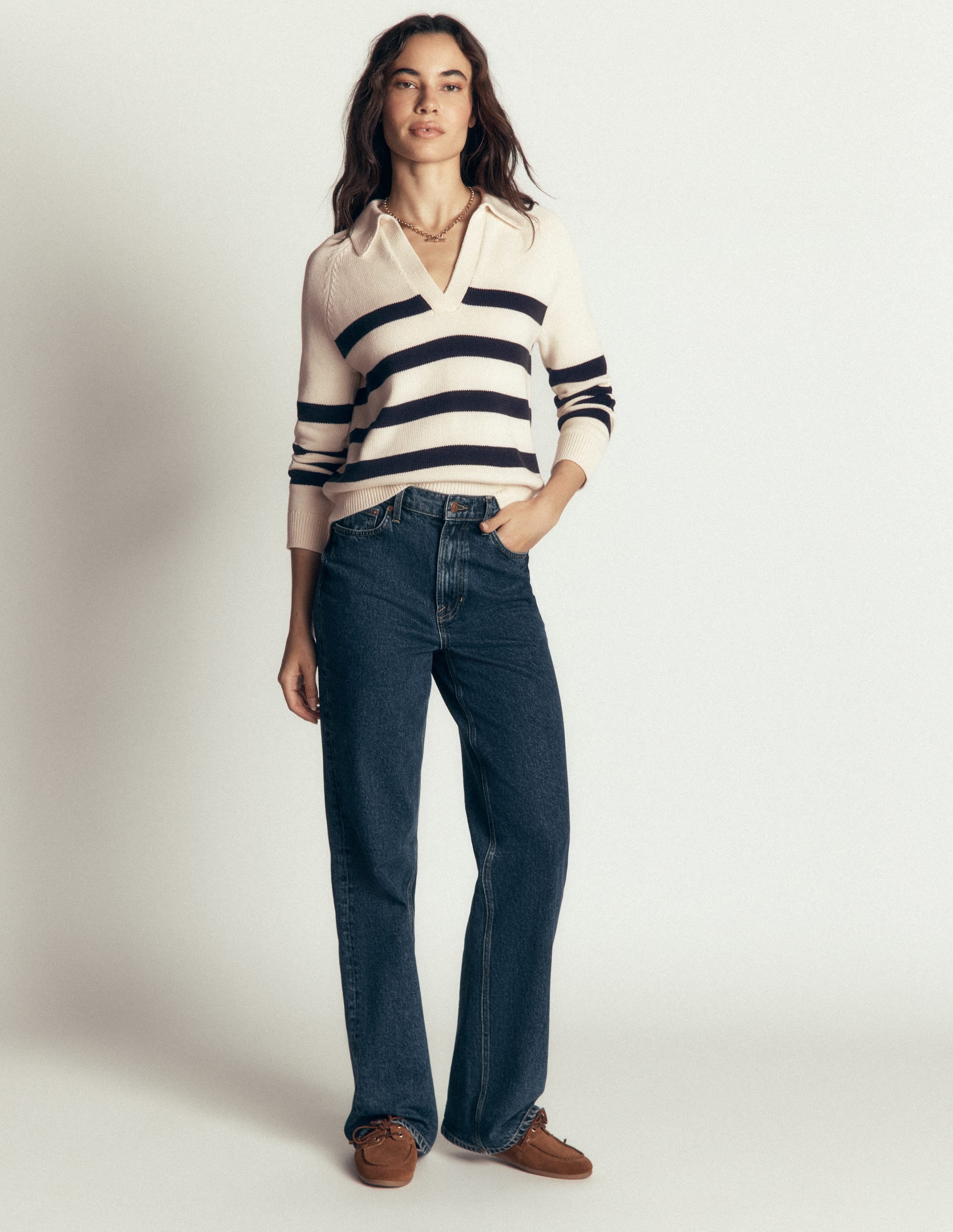 Lucy Henley-Pullover aus Baumwolle-Naturweiß/Navy, Gestreift - Image 4