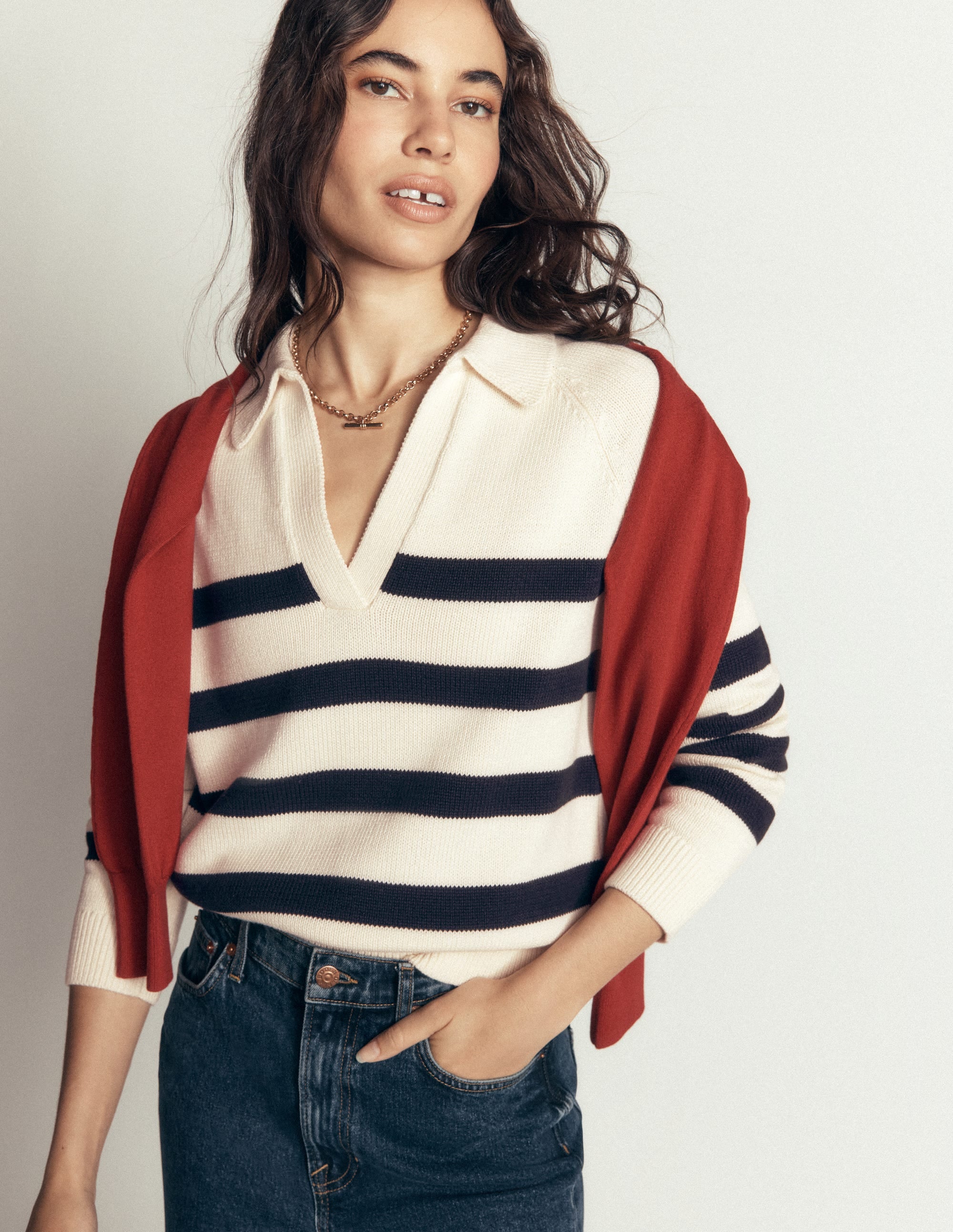 Lucy Henley-Pullover aus Baumwolle-Naturweiß/Navy, Gestreift - Image 5