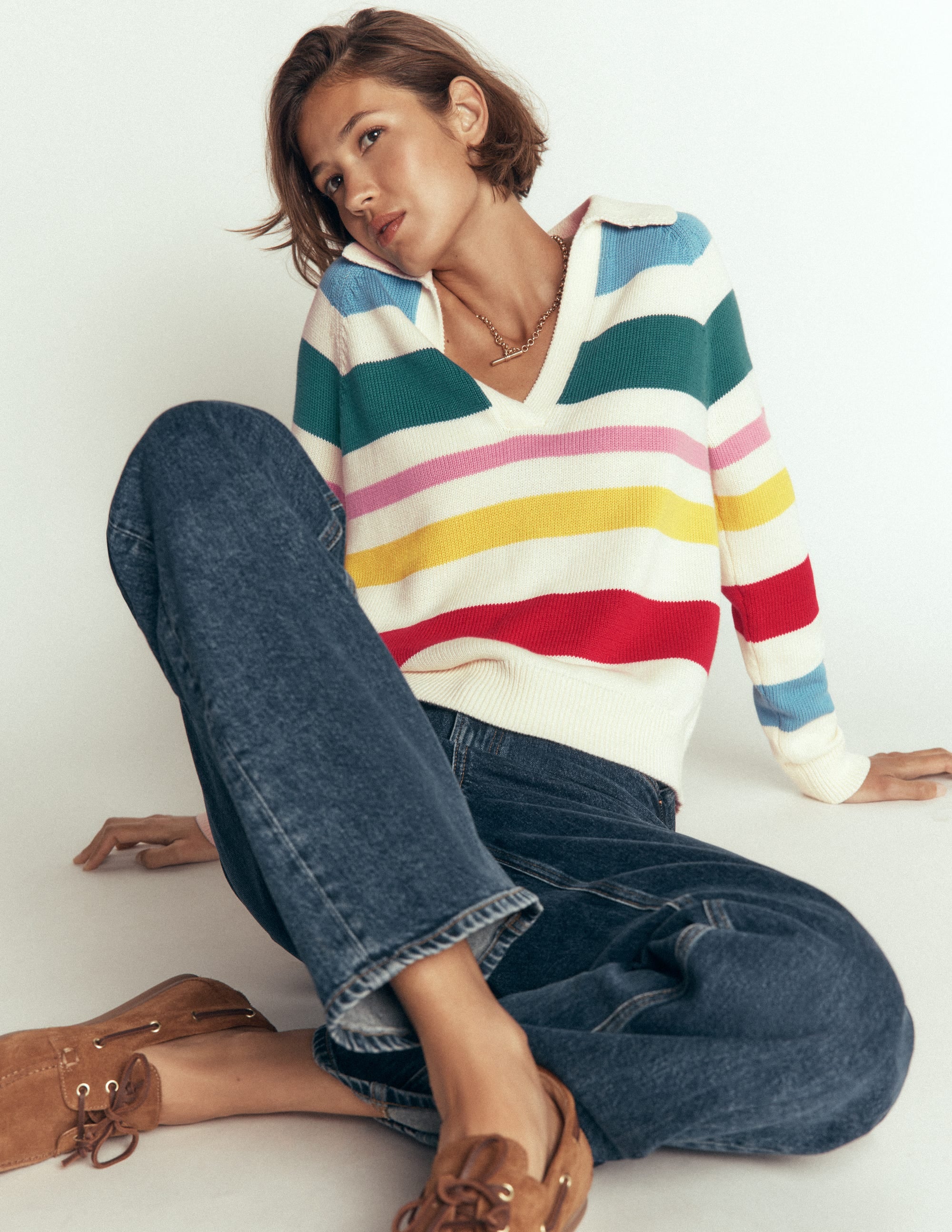 Pull Lucy à col tunisien en coton-À Rayures Multicolores - Image 1