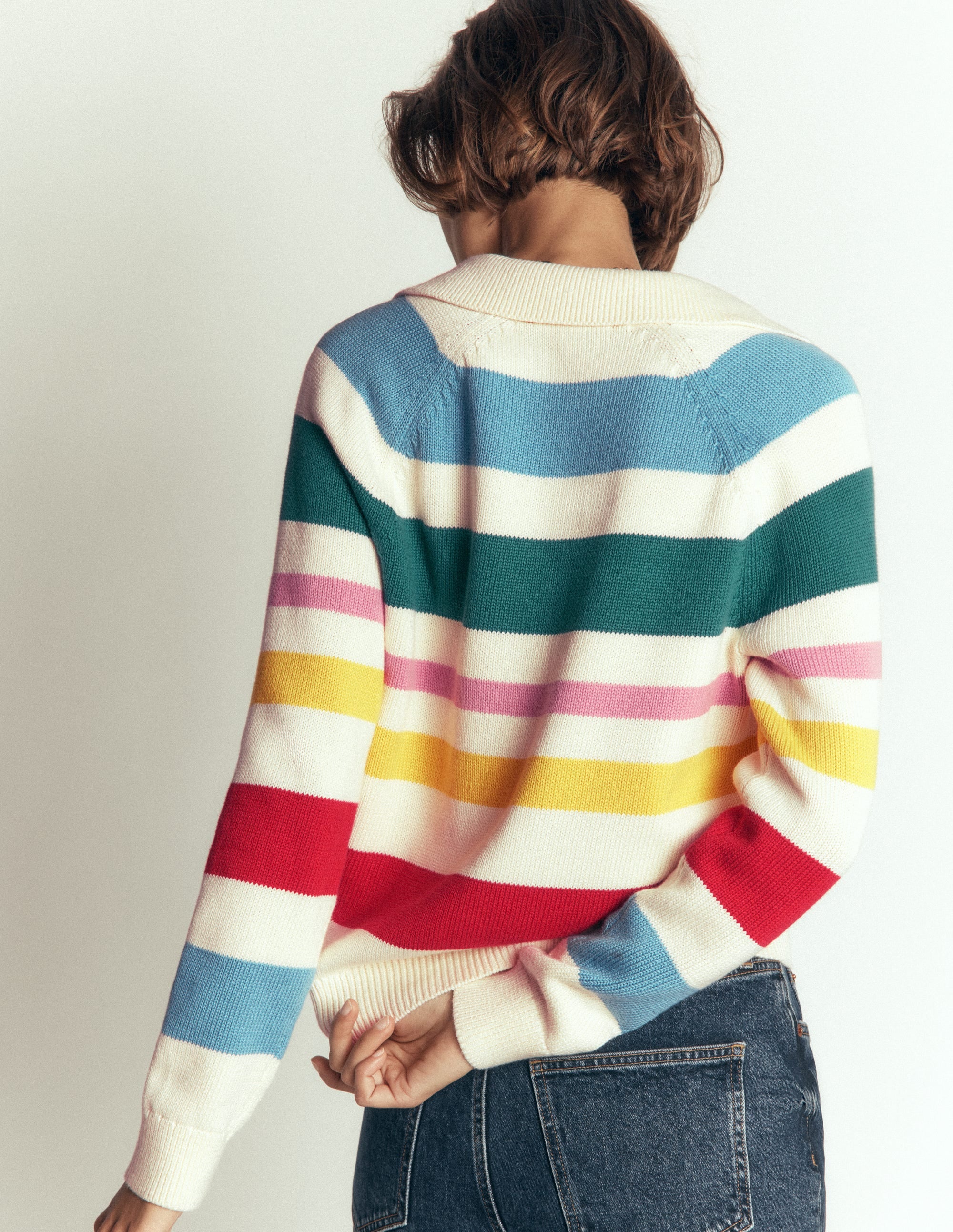 Pull Lucy à col tunisien en coton-À Rayures Multicolores - Image 3