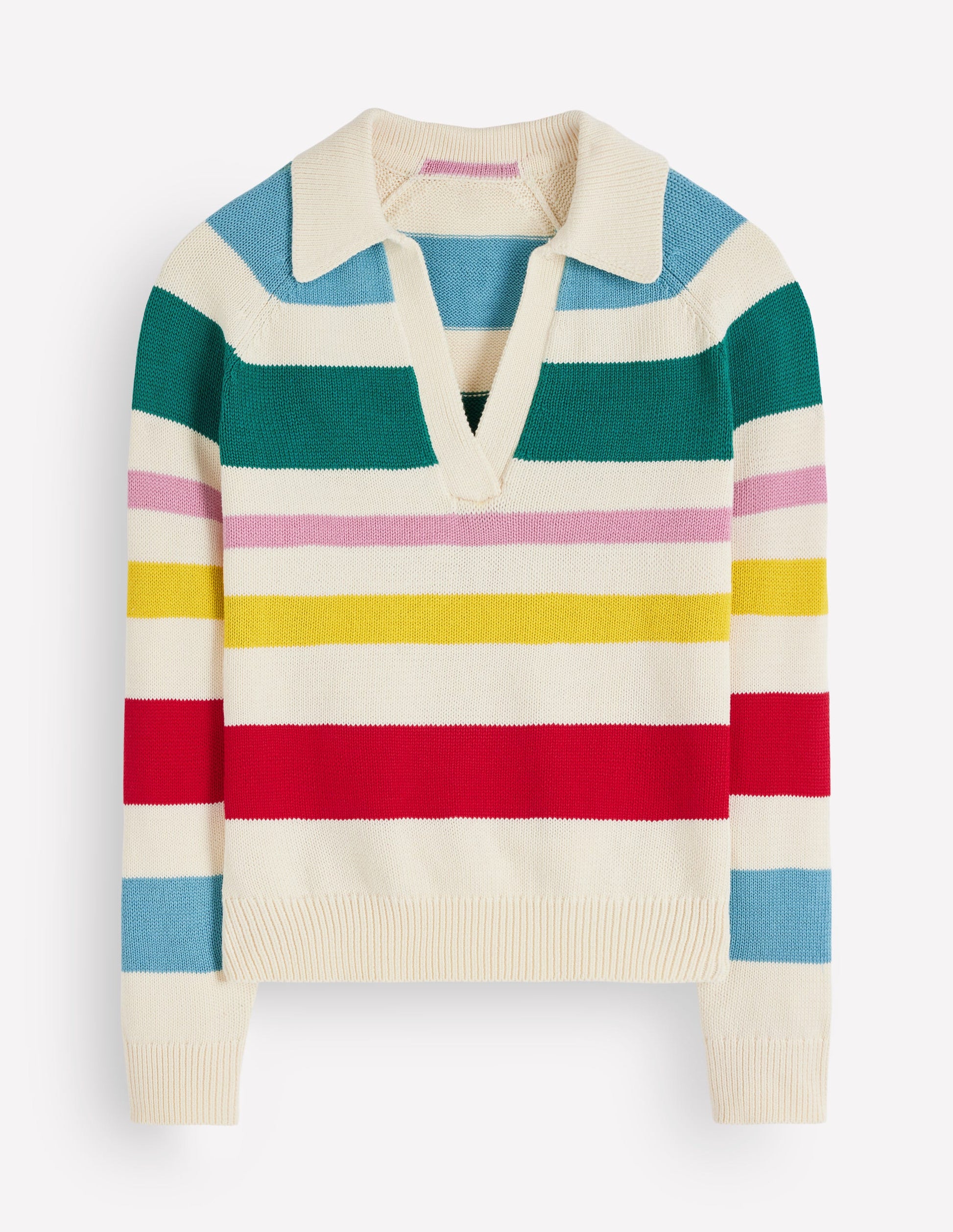 Lucy Henley-Pullover aus Baumwolle-Ackerbohnengrün/Pink, Gestreift-8
