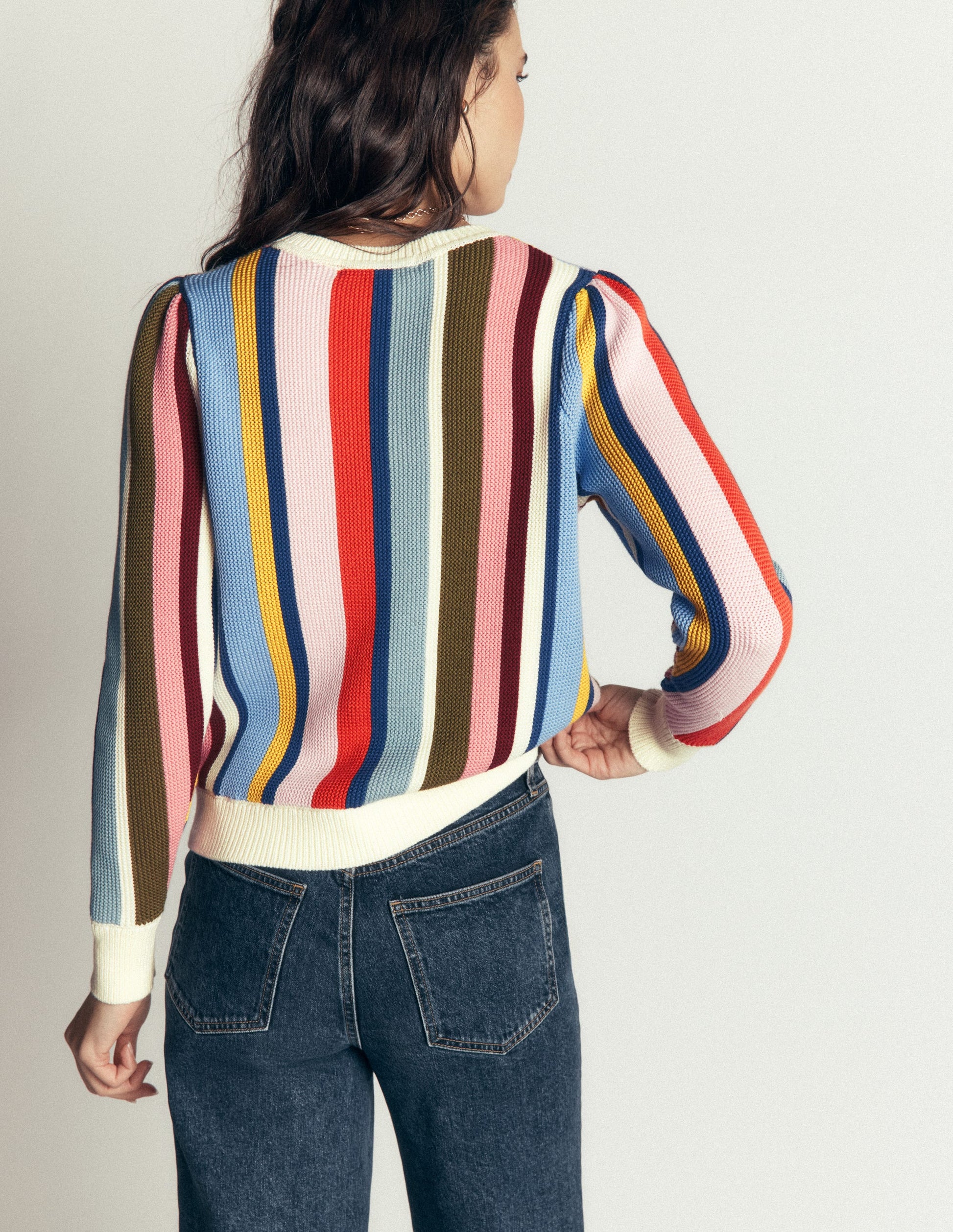 Pullover mit Ziernähten-Ackerbohnengrün/Pink, Gestreift-3