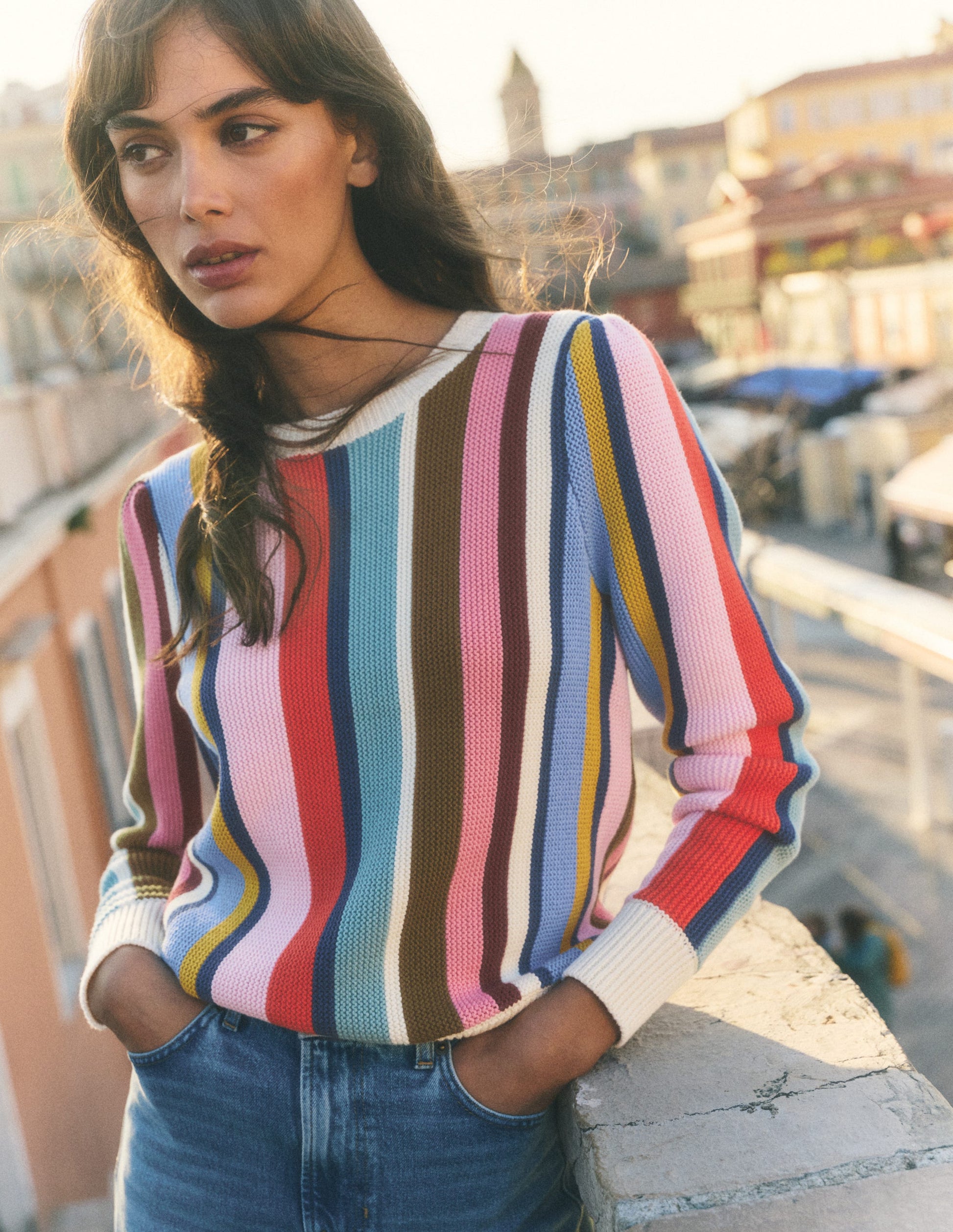 Pullover mit Ziernähten-Ackerbohnengrün/Pink, Gestreift-6