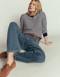 Pull en maille originale-Bleu marine, ivoire