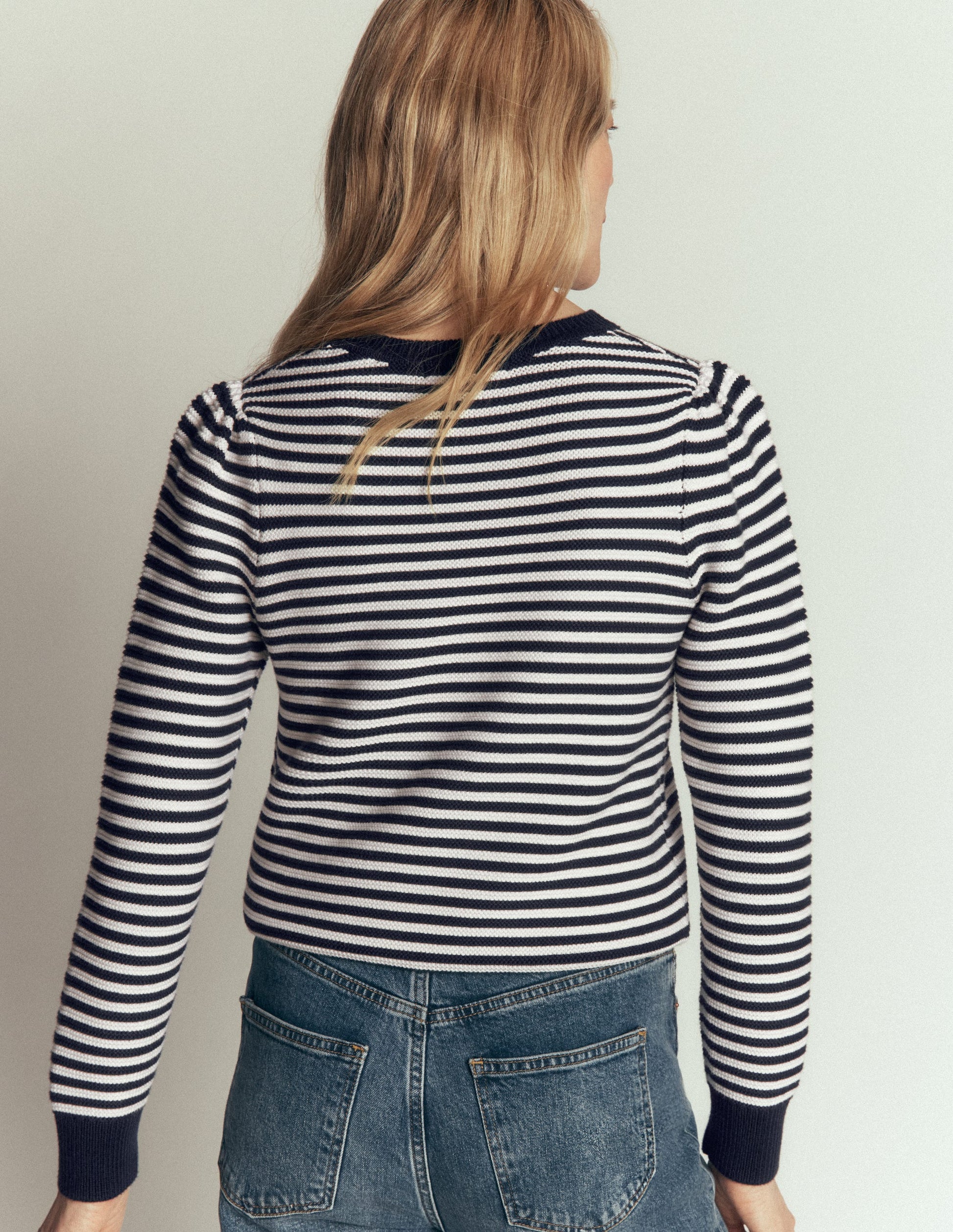 Pull en maille originale-Bleu marine, ivoire-3