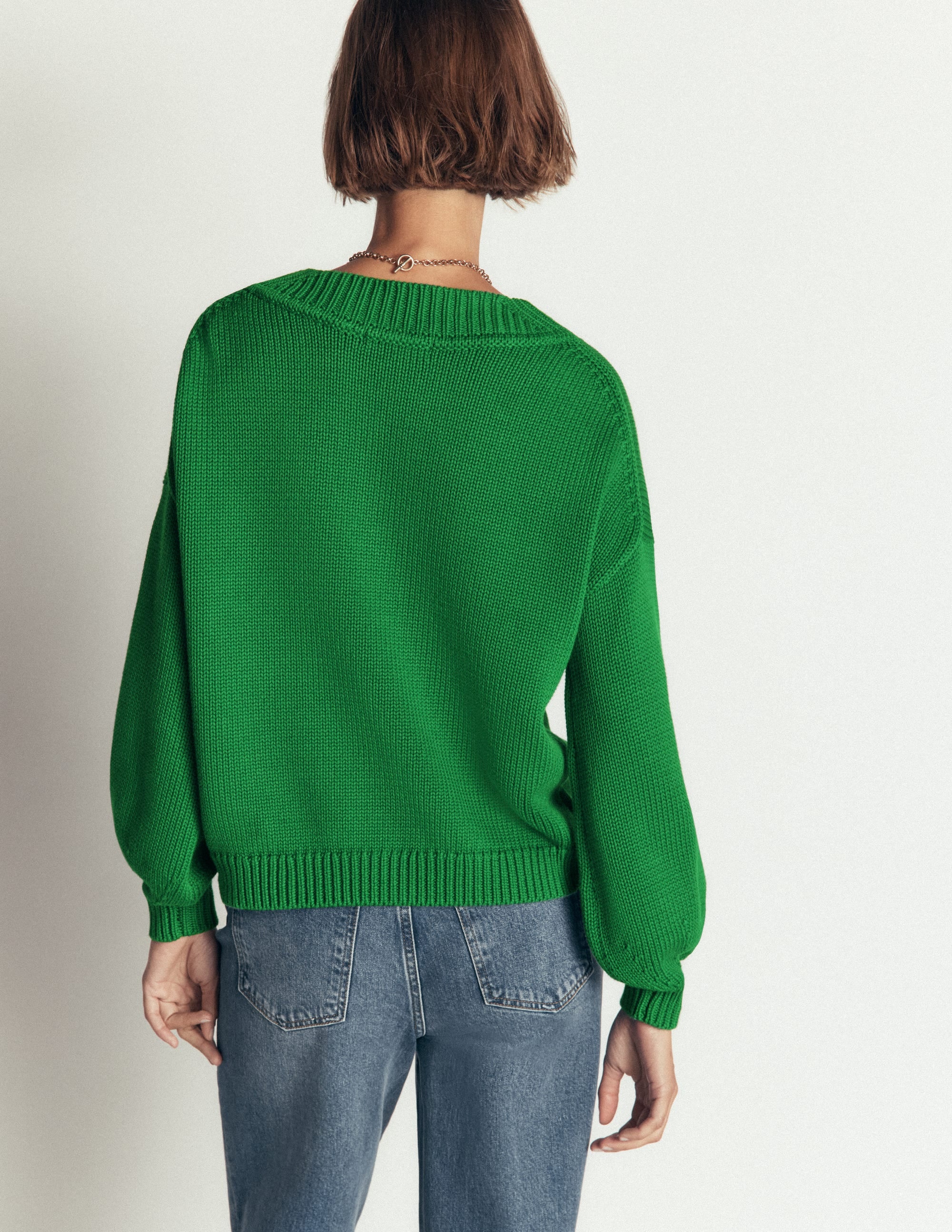 Lucy Baumwollpullover mit V-Ausschnitt-Highland-Grün - Image 3