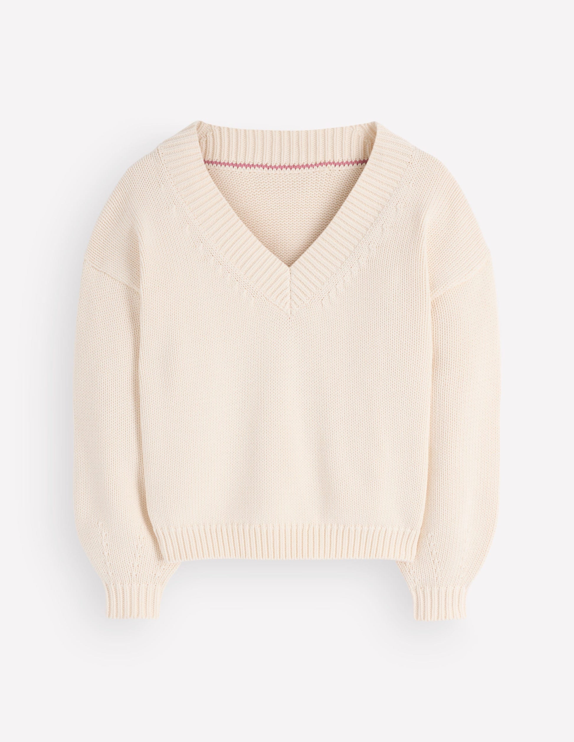 Lucy Baumwollpullover mit V-Ausschnitt-Naturweiß-8