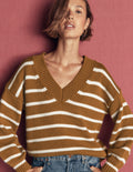 Lucy Baumwollpullover mit V-Ausschnitt-Lebkuchen, Naturweiß