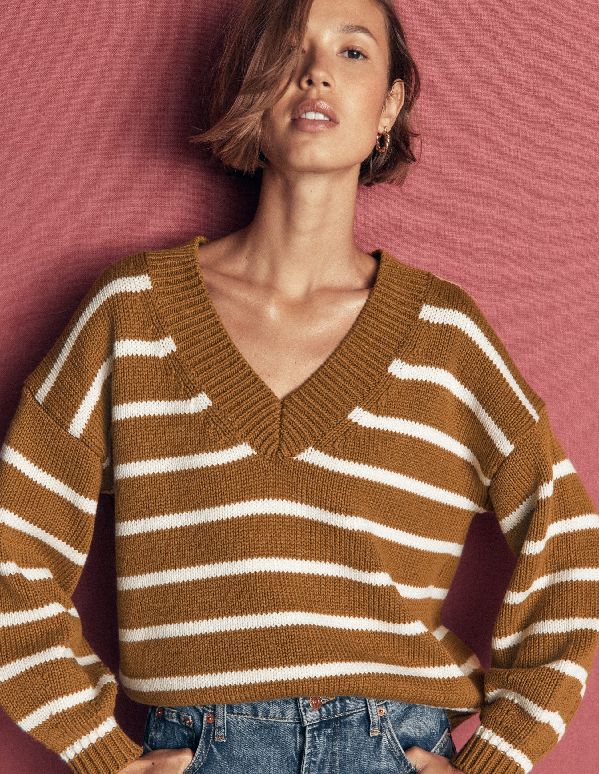 Lucy Baumwollpullover mit V-Ausschnitt-Lebkuchen, Naturweiß-1