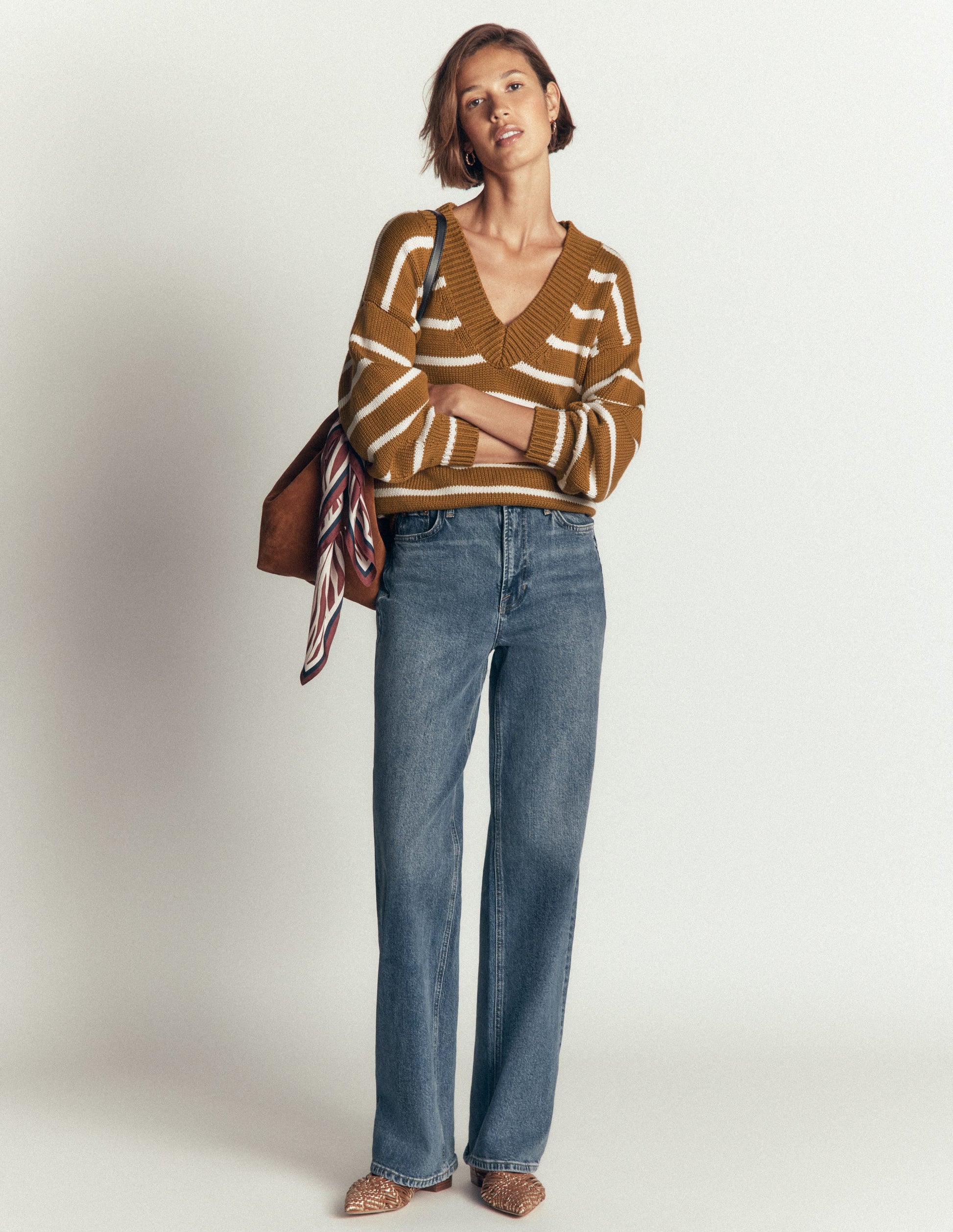 Lucy Baumwollpullover mit V-Ausschnitt-Lebkuchen, Naturweiß-4