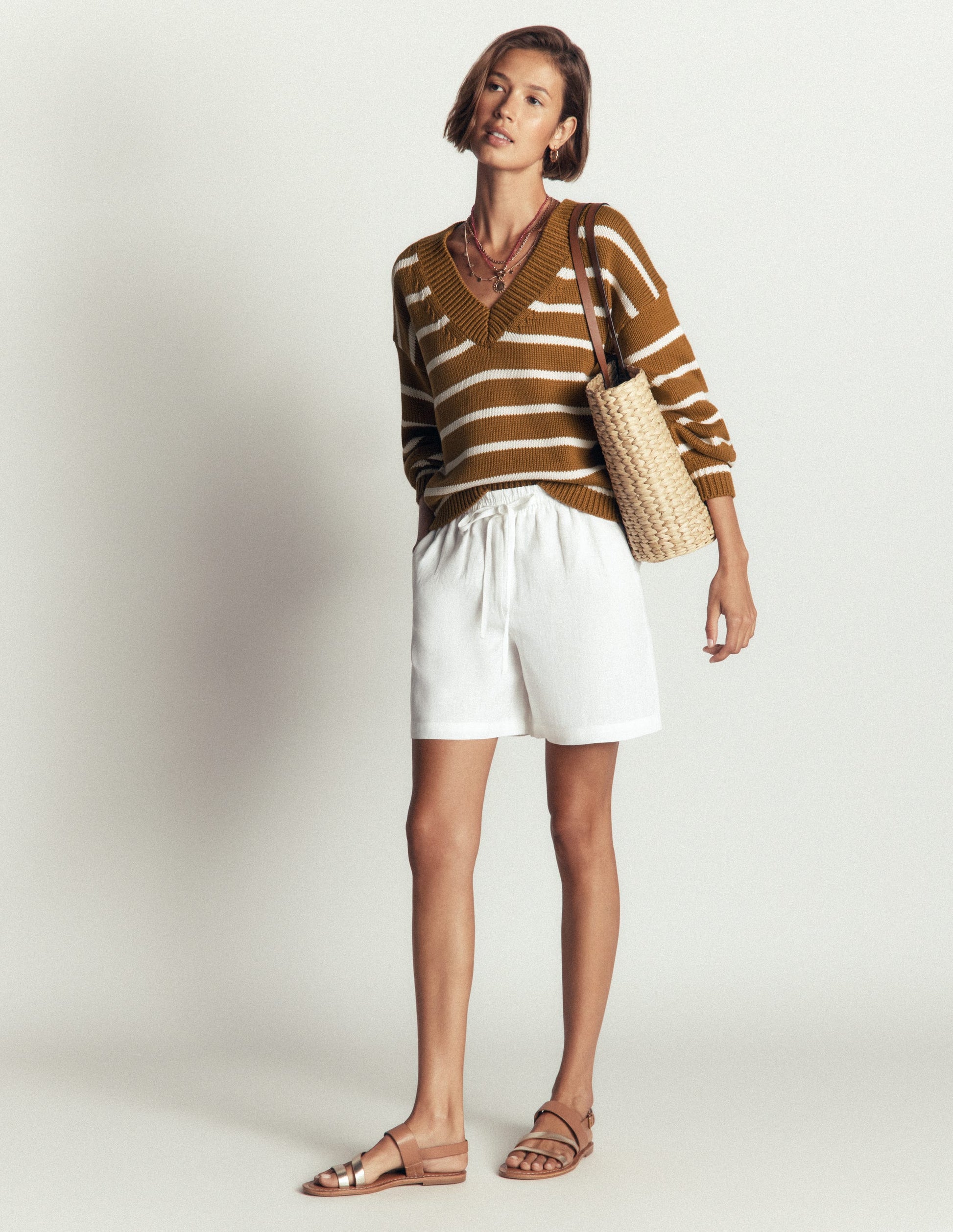 Lucy Baumwollpullover mit V-Ausschnitt-Lebkuchen, Naturweiß-7