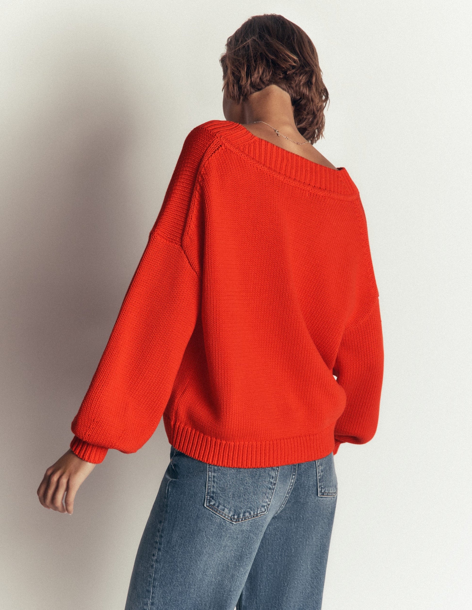 Lucy Baumwollpullover mit V-Ausschnitt-Abendrot-Orange-3