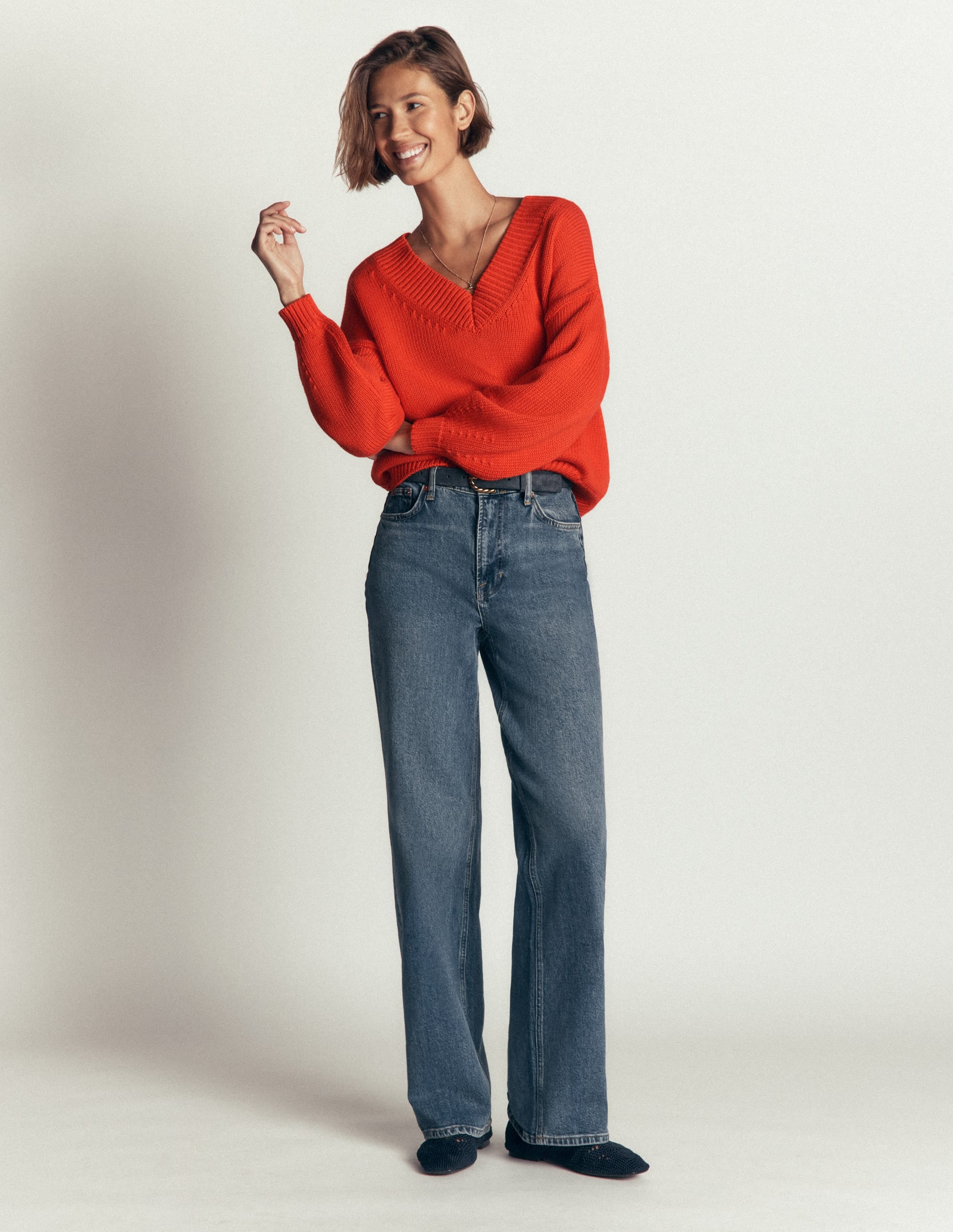 Lucy Baumwollpullover mit V-Ausschnitt-Abendrot-Orange - Image 4