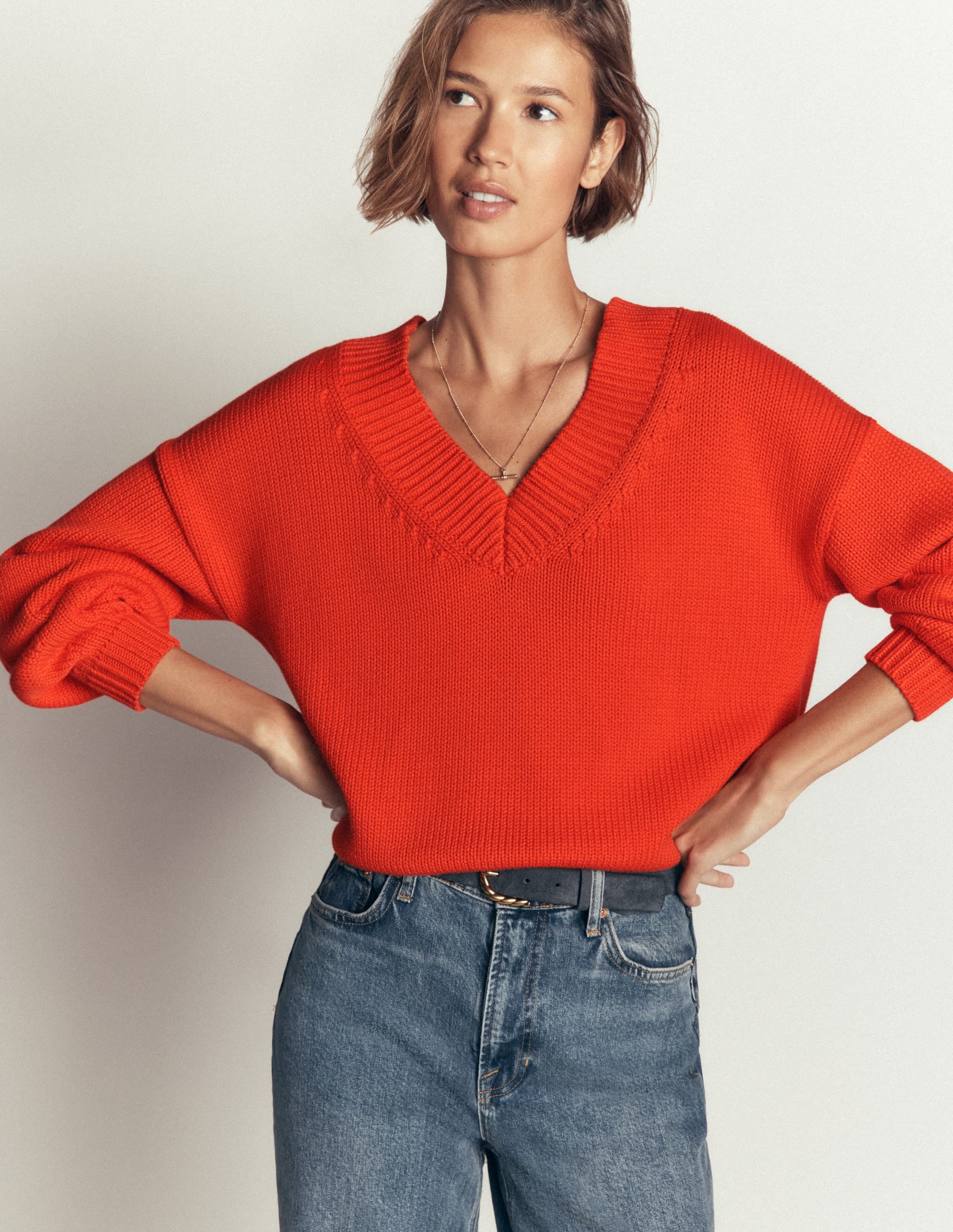Lucy Baumwollpullover mit V-Ausschnitt-Abendrot-Orange - Image 5
