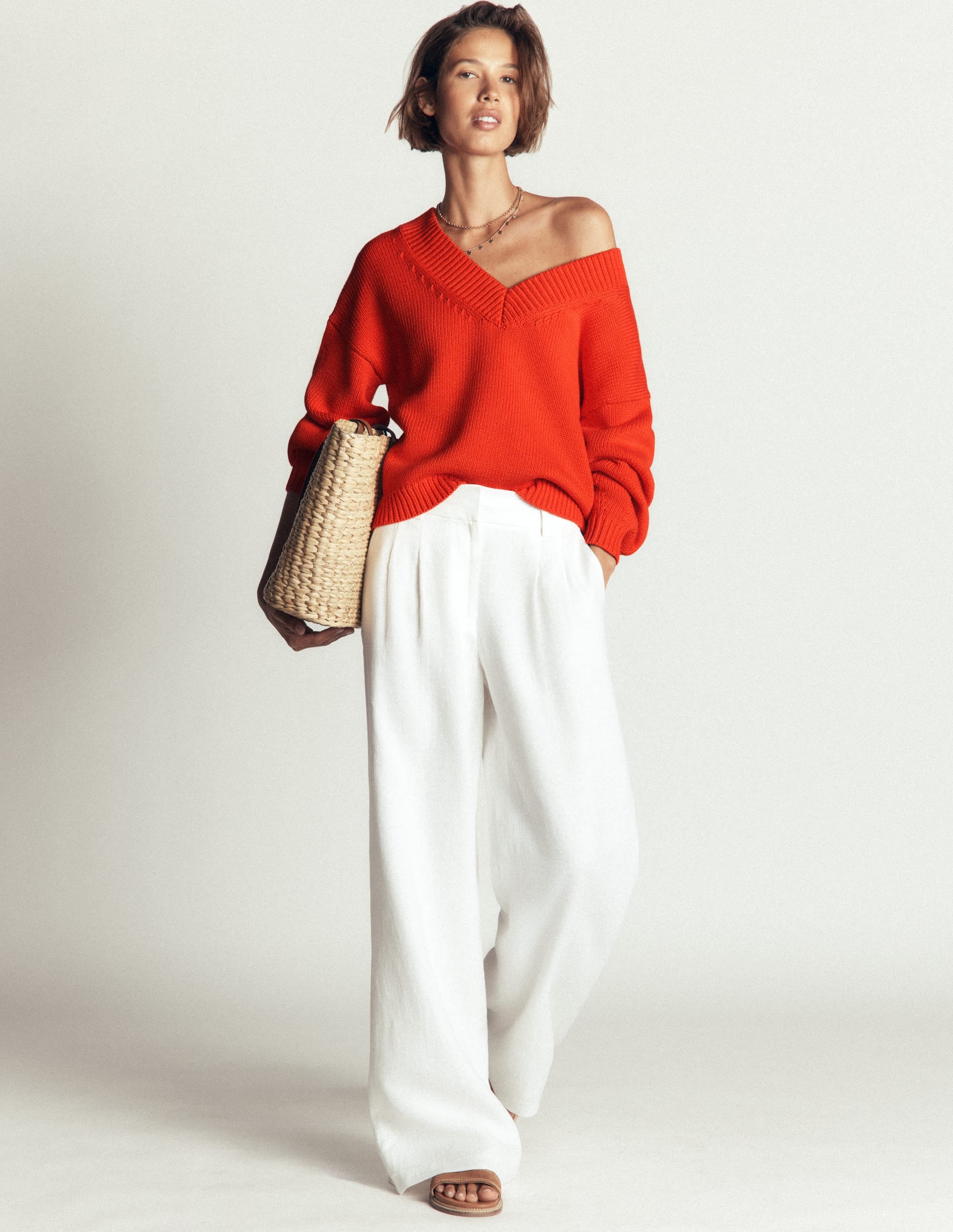 Lucy Baumwollpullover mit V-Ausschnitt-Abendrot-Orange - Image 6