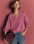Lucy Baumwollpullover mit V-Ausschnitt-Rosa Heide