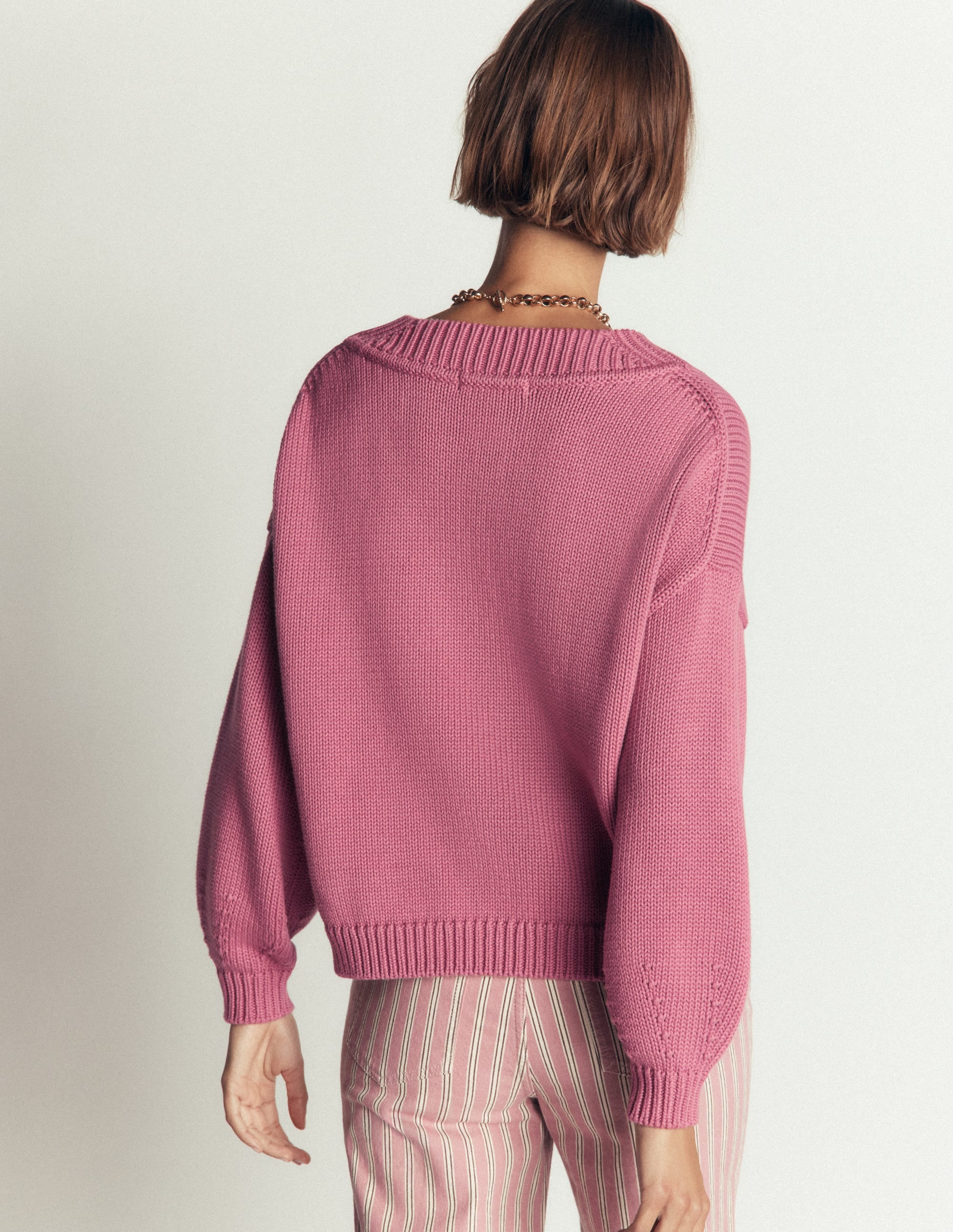 Pull Lucy à col V en coton-Bruyère rose - Image 4