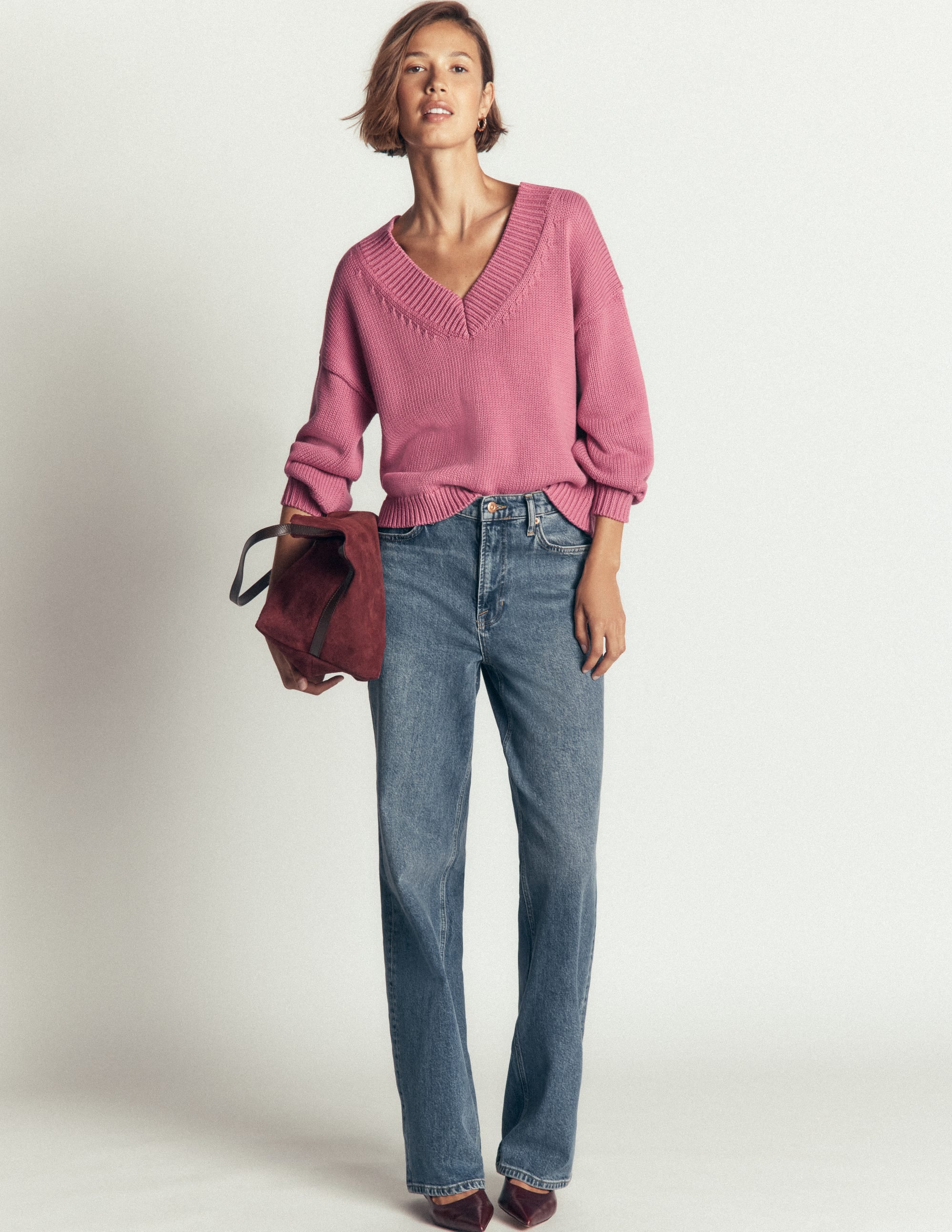 Lucy Baumwollpullover mit V-Ausschnitt-Rosa Heide - Image 9
