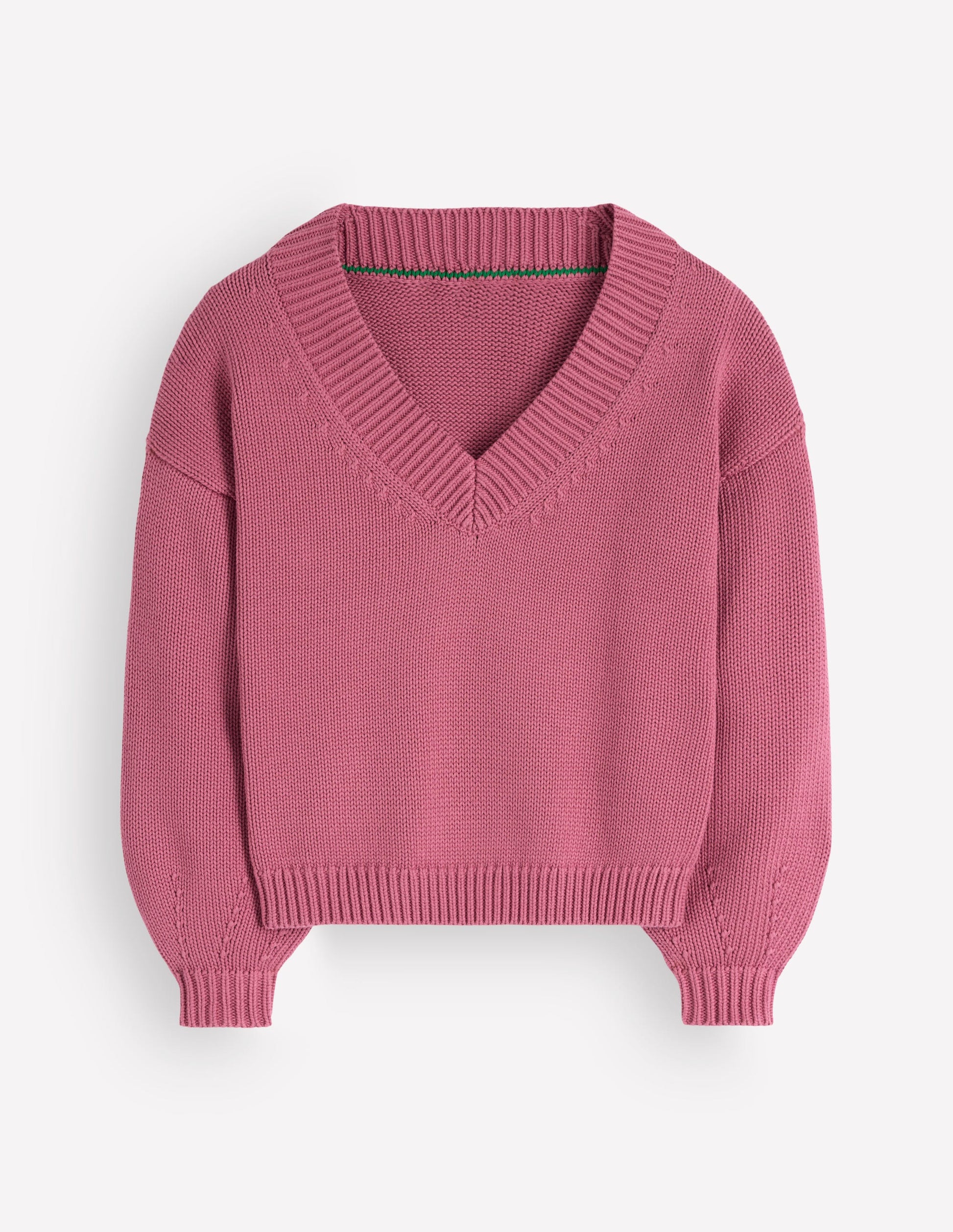 Pull Lucy à col V en coton-Bruyère rose-11