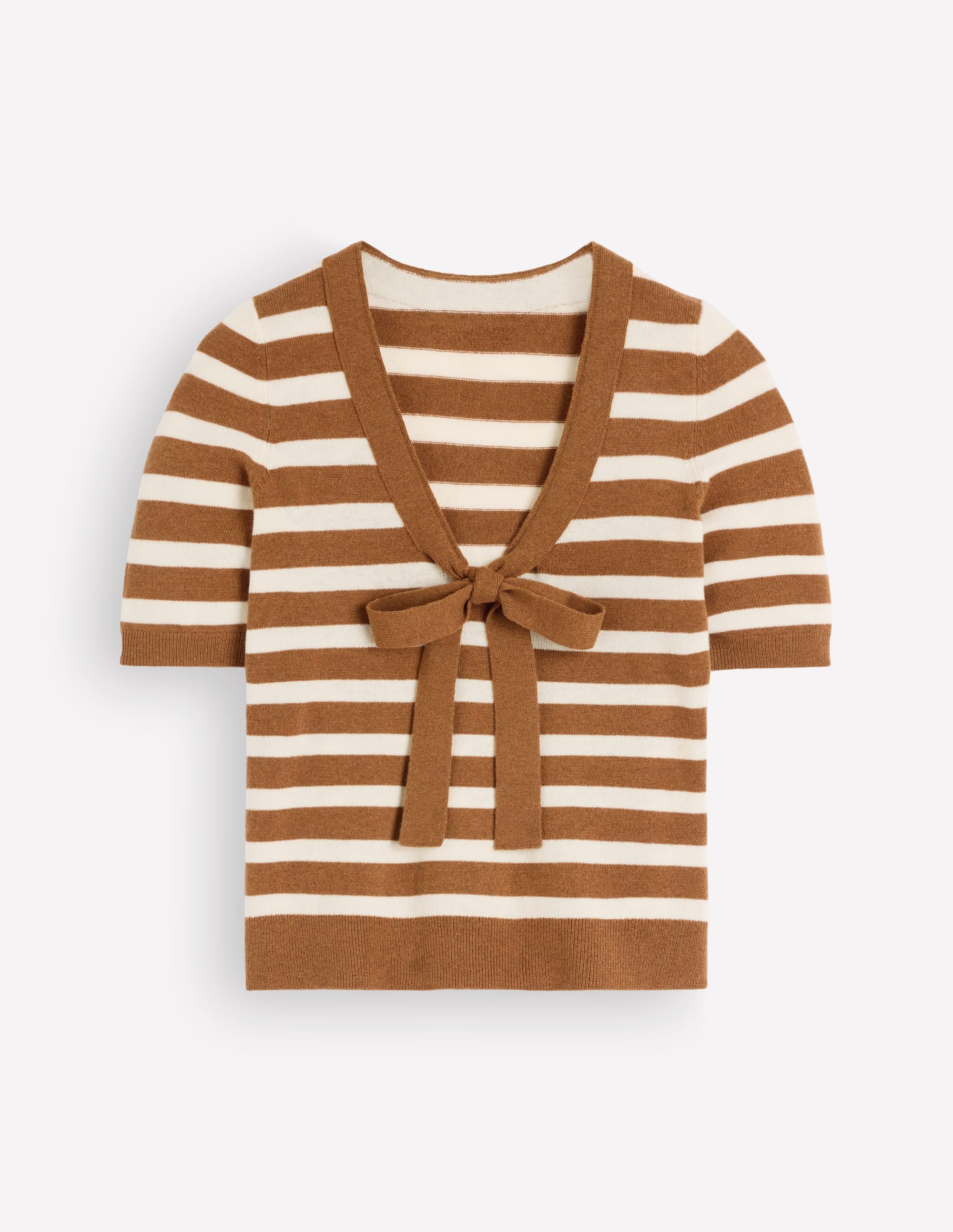 Strick-T-Shirt mit Schleife am Ausschnitt-Lebkuchen, Naturweiß Streifen - Image 6
