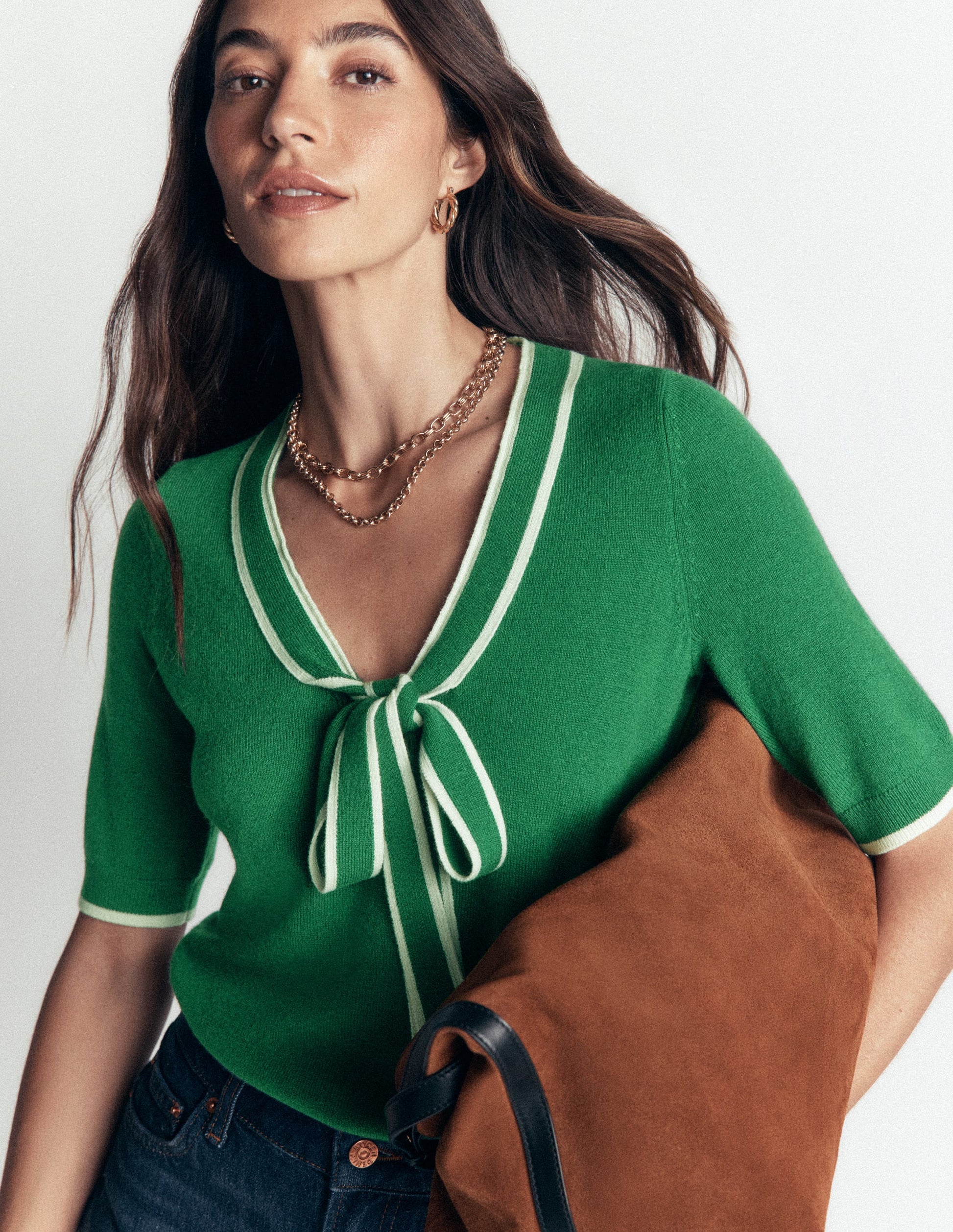 Bow Neck Knitted T-shirt-Fresh Green-4