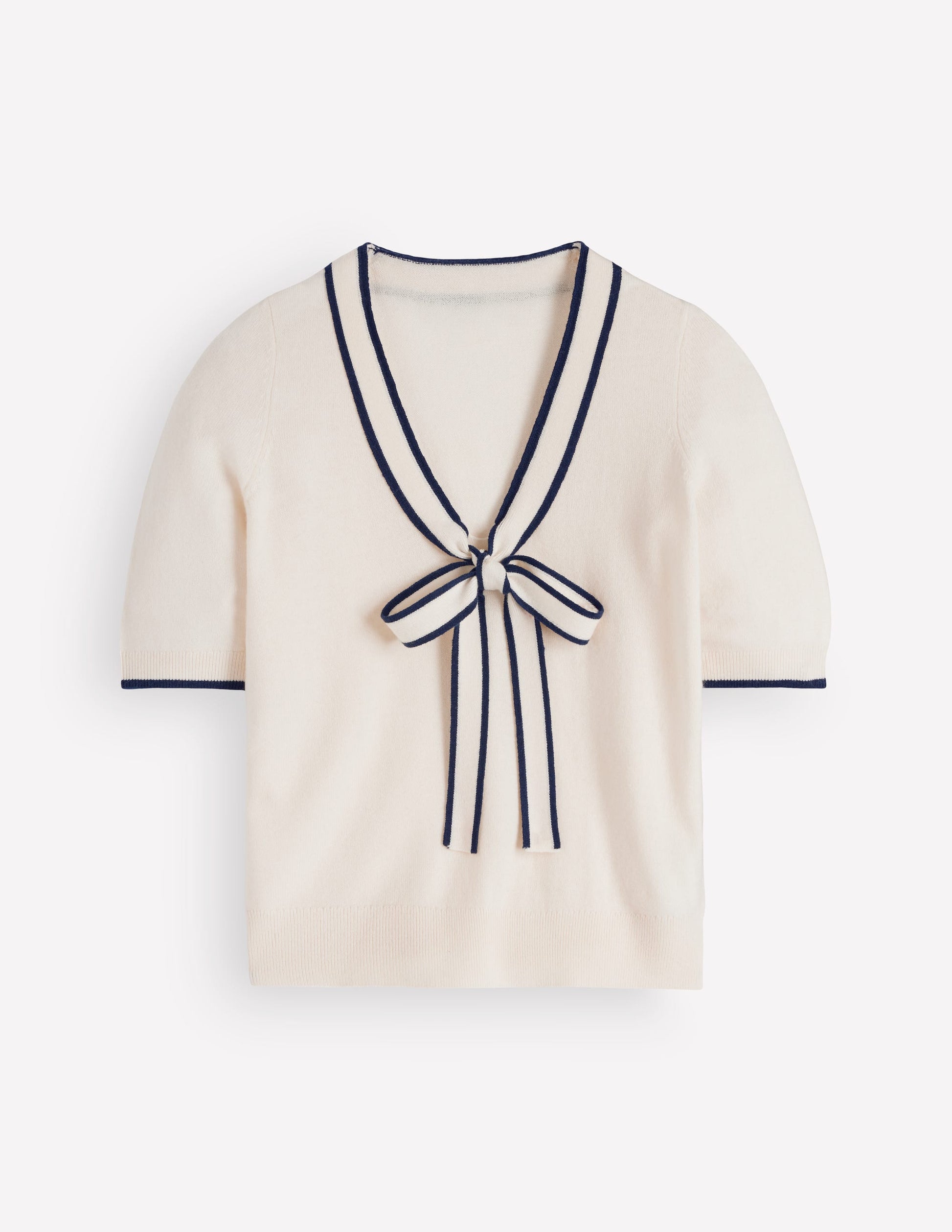Bow Neck Knitted T-shirt-Ivory-7