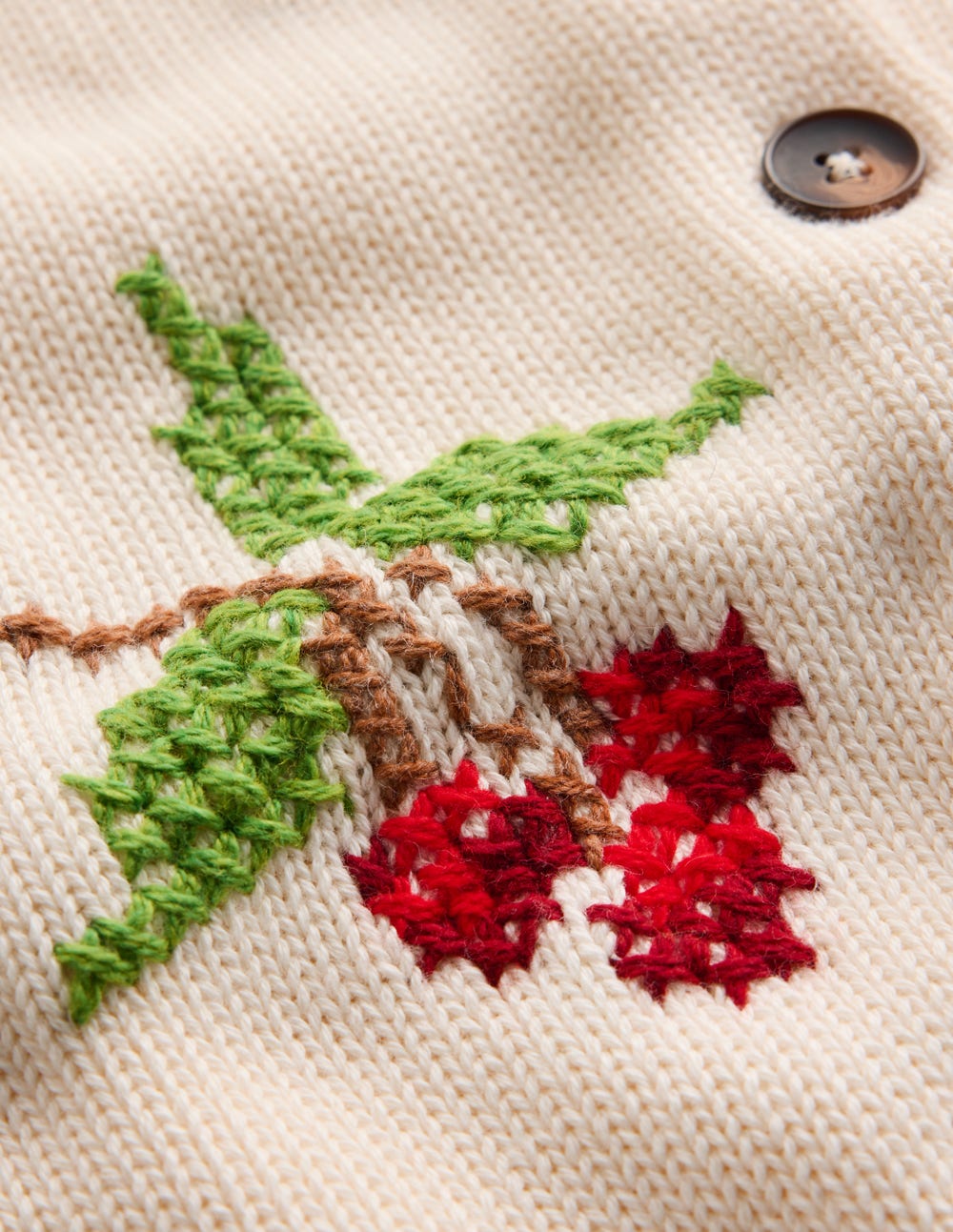 Baumwollstrickjacke mit Puffärmeln-Warmes Naturweiß, Bestickt-9
