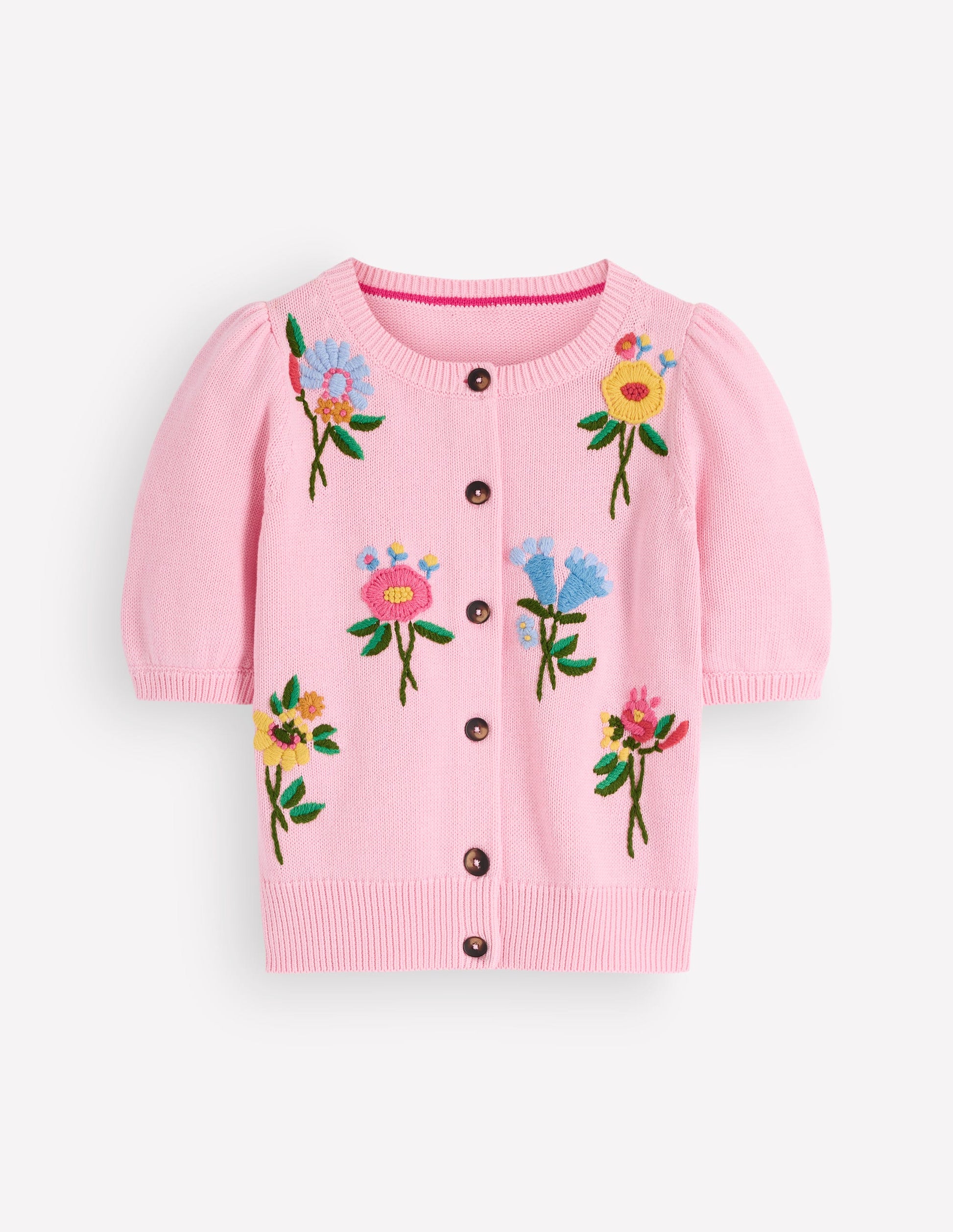 Baumwollstrickjacke mit Puffärmeln-Orchideenrosa, Bestickt-8