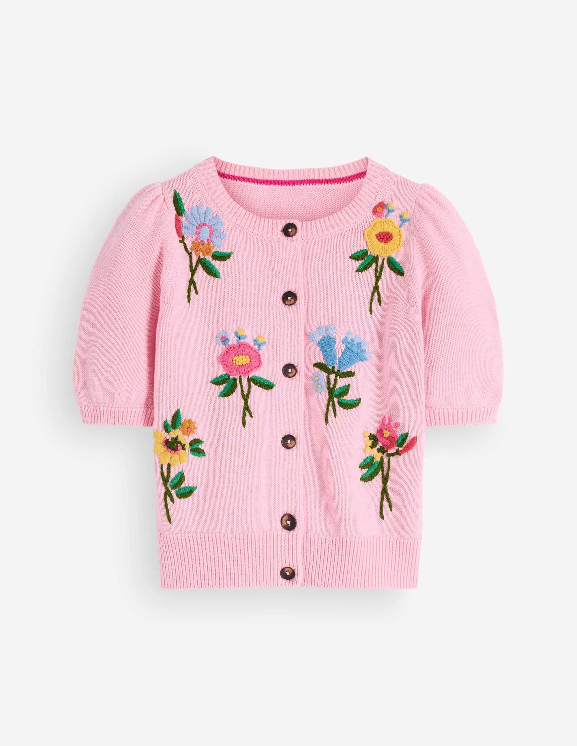 Baumwollstrickjacke mit Puffärmeln-Orchideenrosa, Bestickt - Image 8