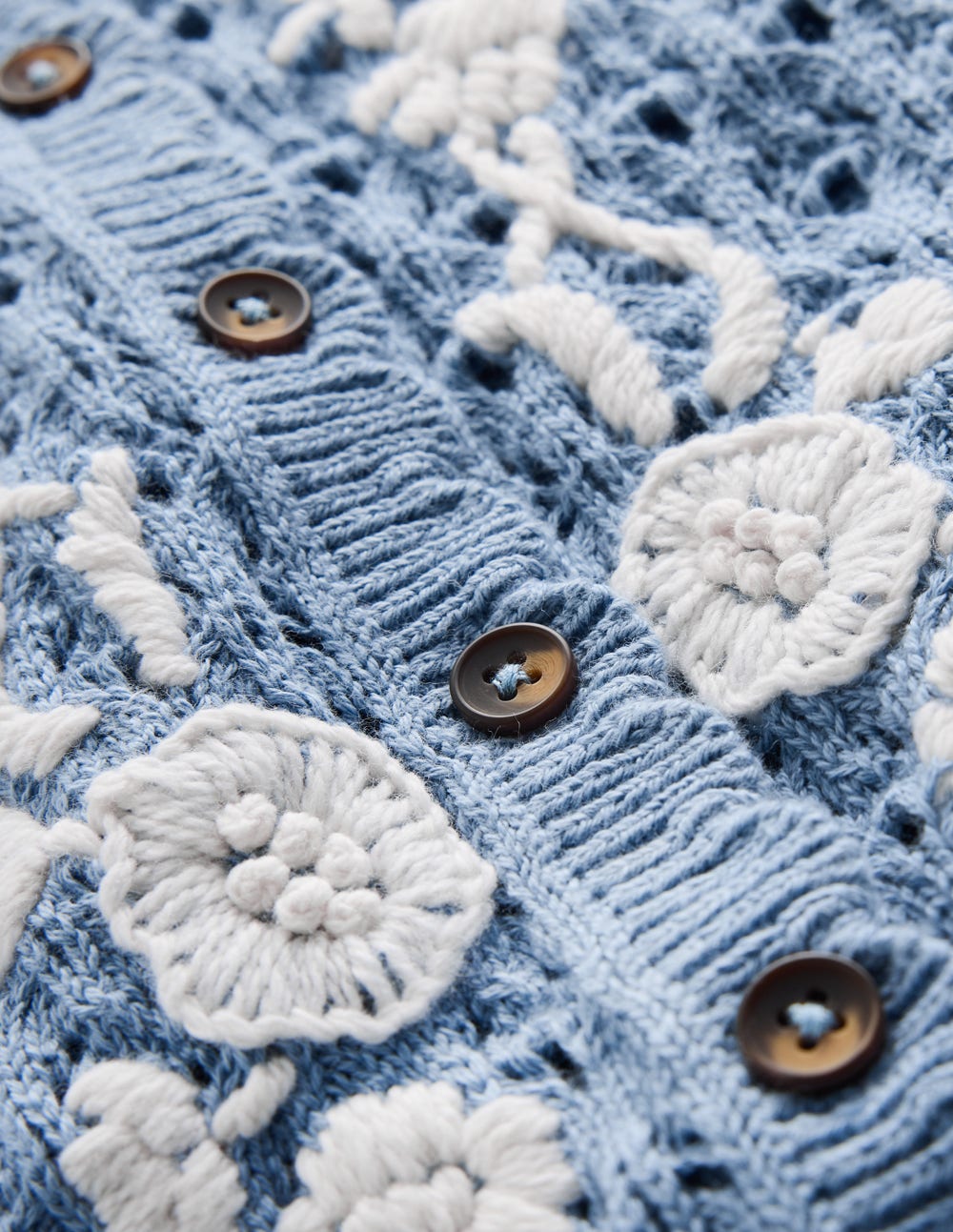 Cardigan en pointelle brodé-Brodé bleu français - Image 7