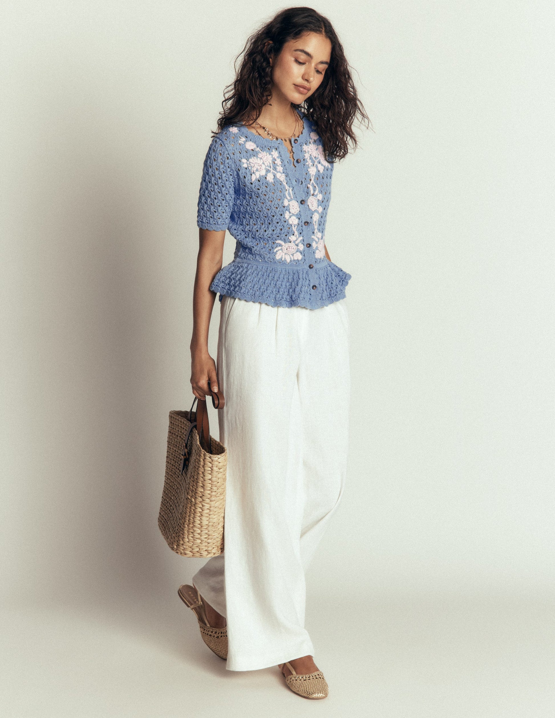 Cardigan en pointelle brodé-Brodé bleu français-4