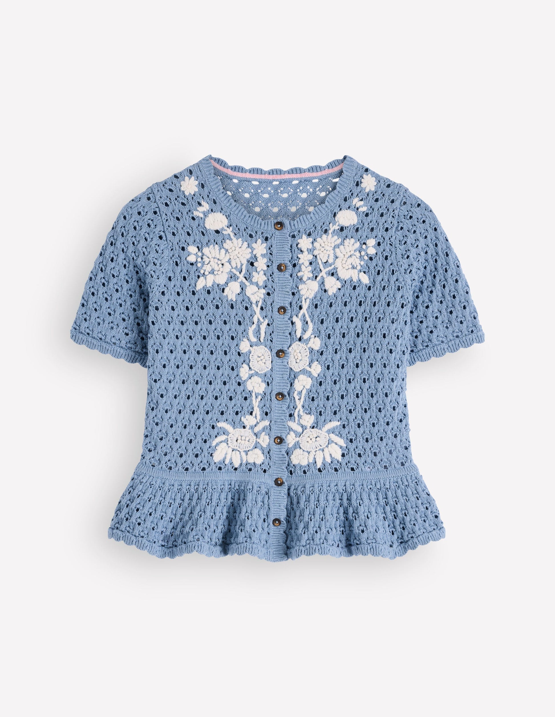 Cardigan en pointelle brodé-Brodé bleu français-6
