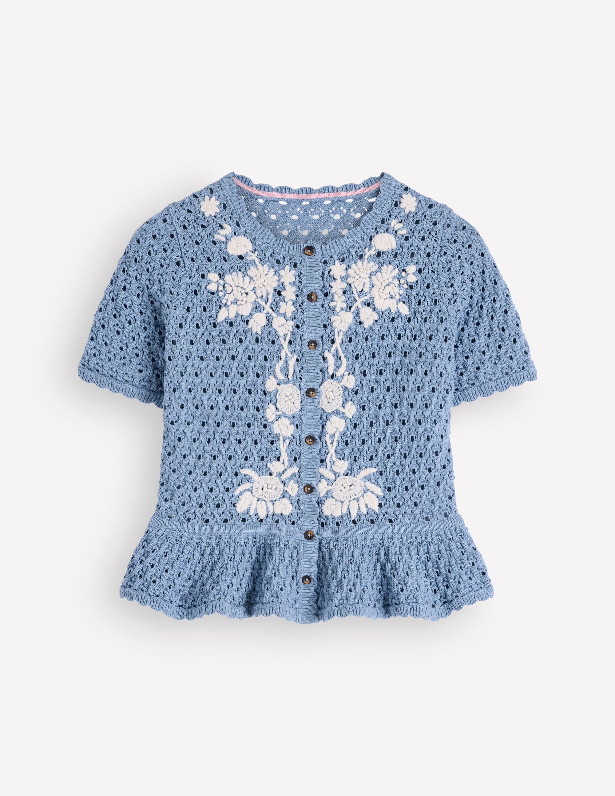 Cardigan en pointelle brodé-Brodé bleu français - Image 6