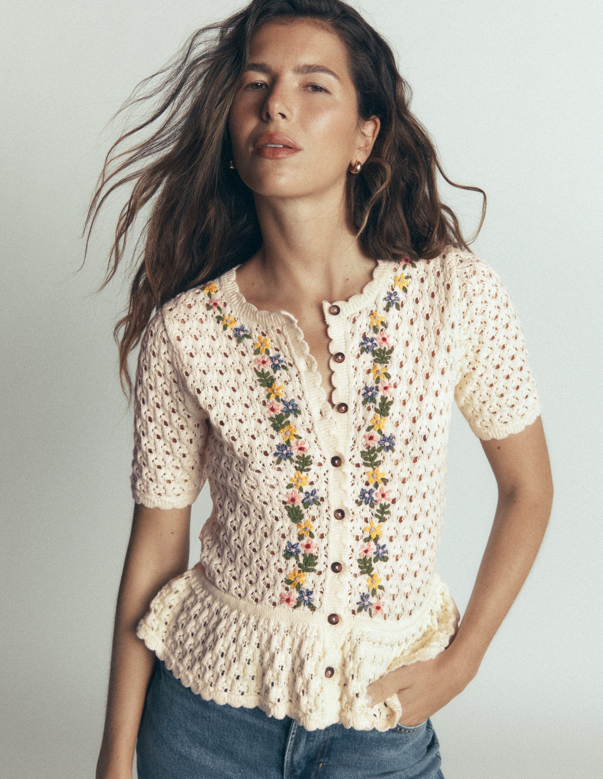 Embroidered Pointelle Cardigan-Ivory Embroidered-5