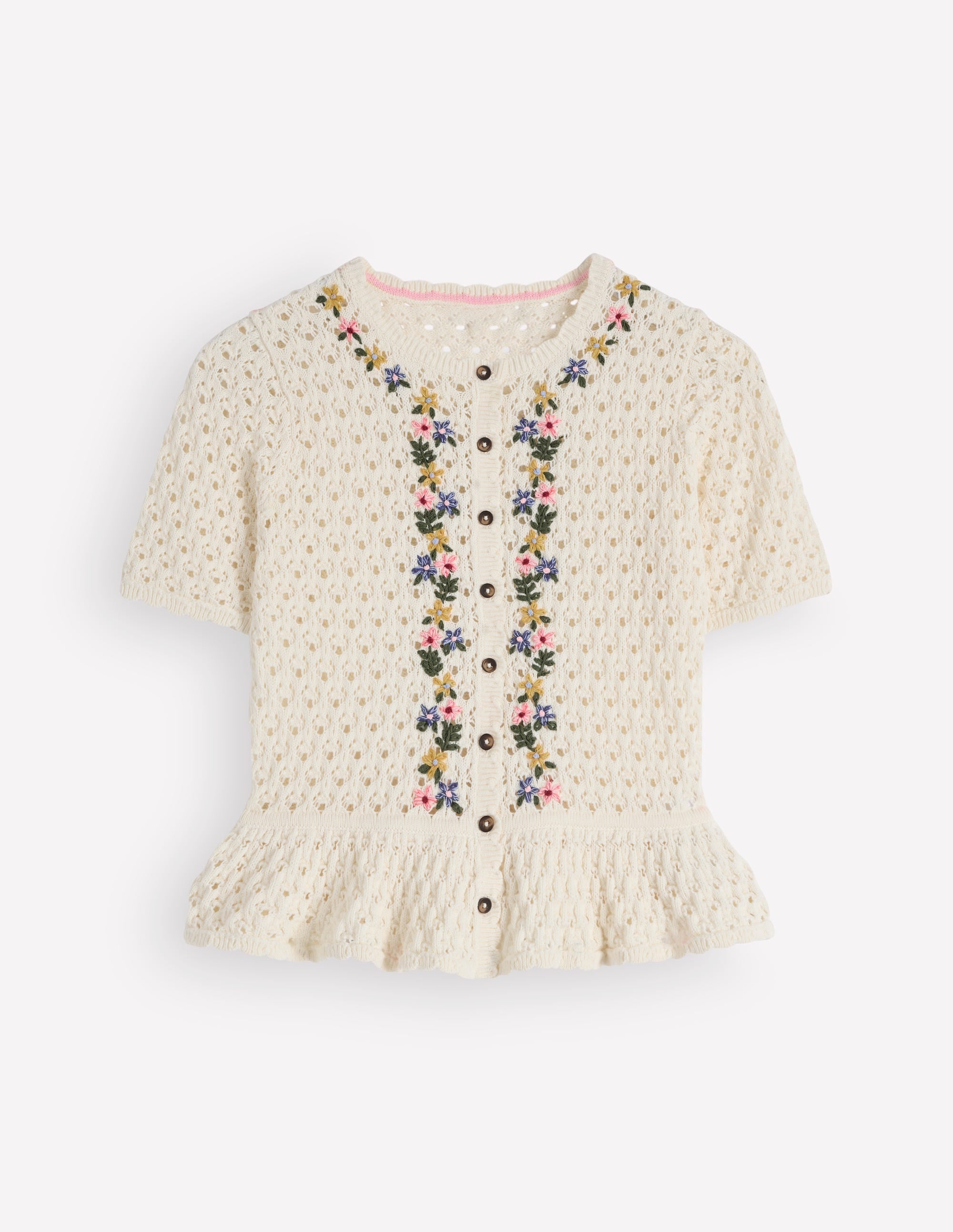 Bestickte Pointelle-Strickjacke-Naturweiß, Stickerei - Image 7