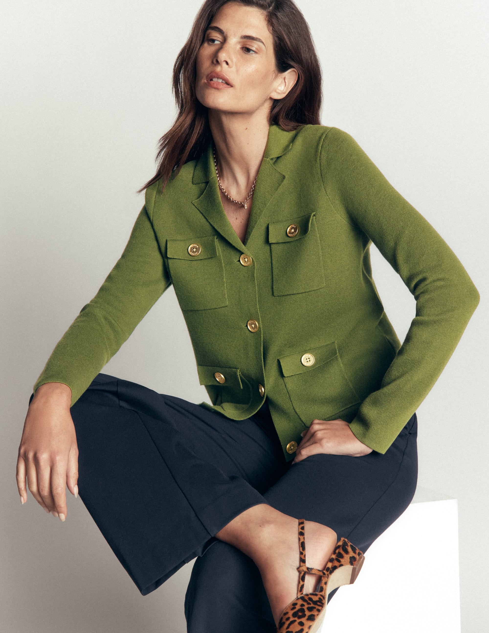 Veste en maille Phoebe à col-Vert forêt - Image 1