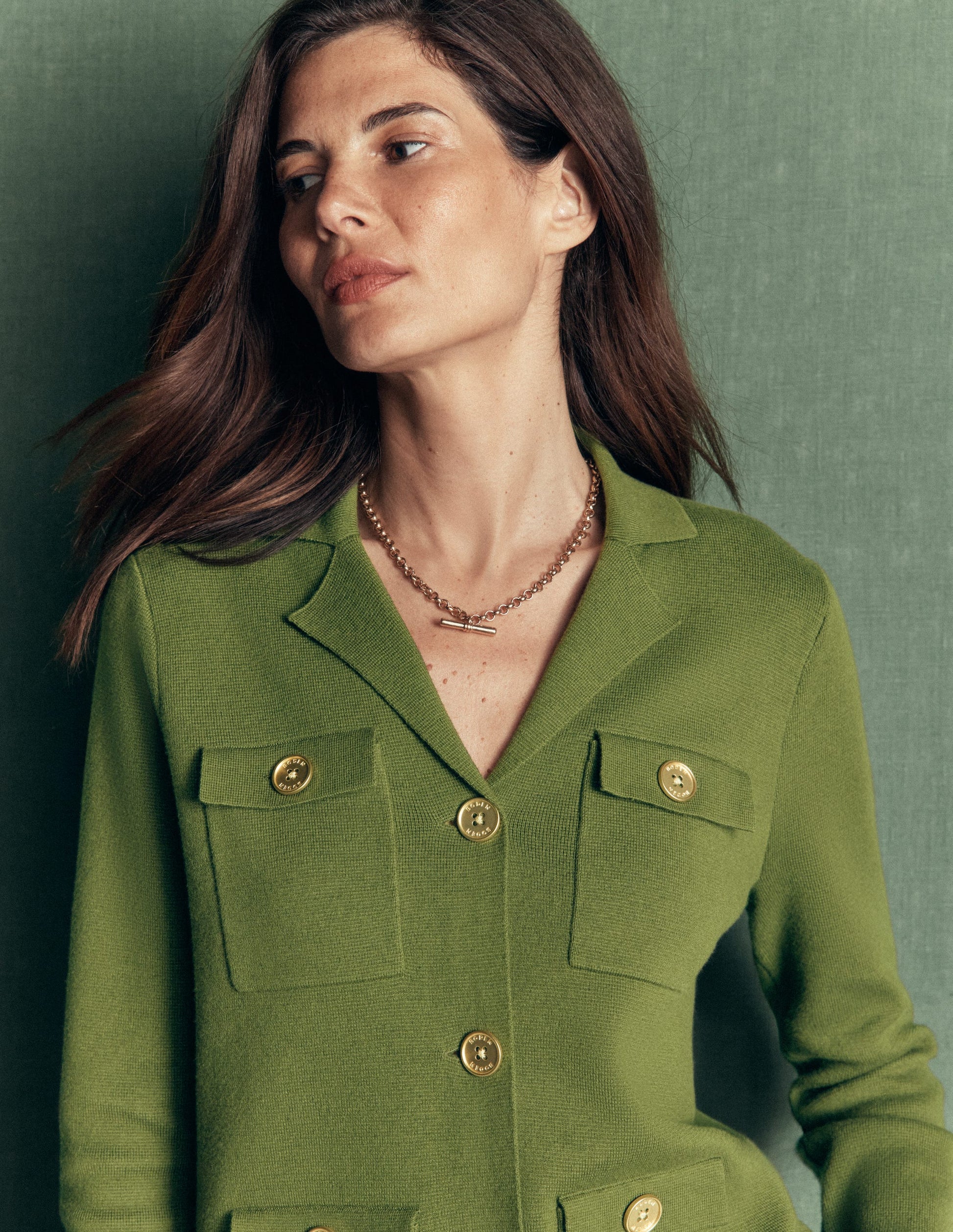 Veste en maille Phoebe à col-Vert forêt-2