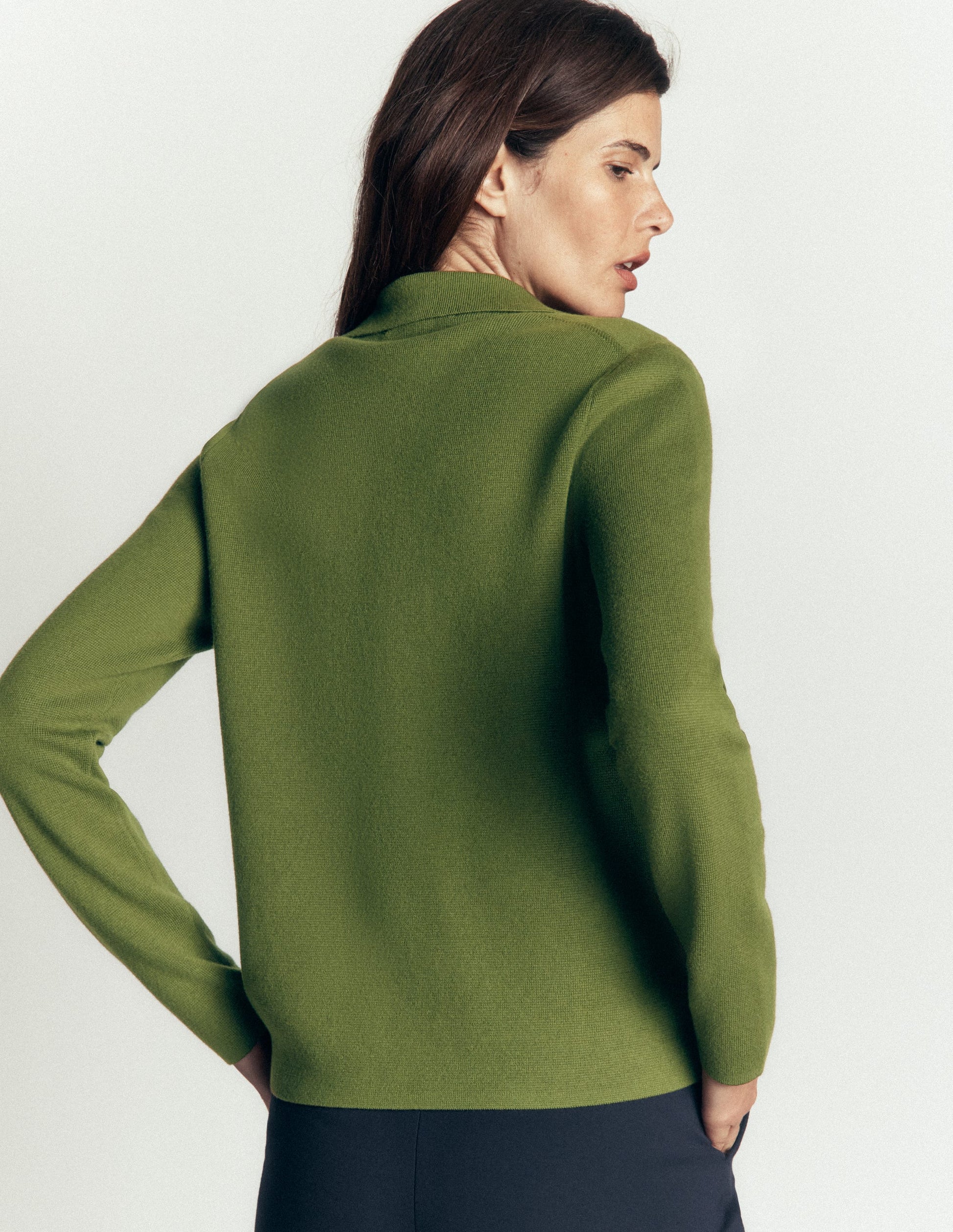 Veste en maille Phoebe à col-Vert forêt-3