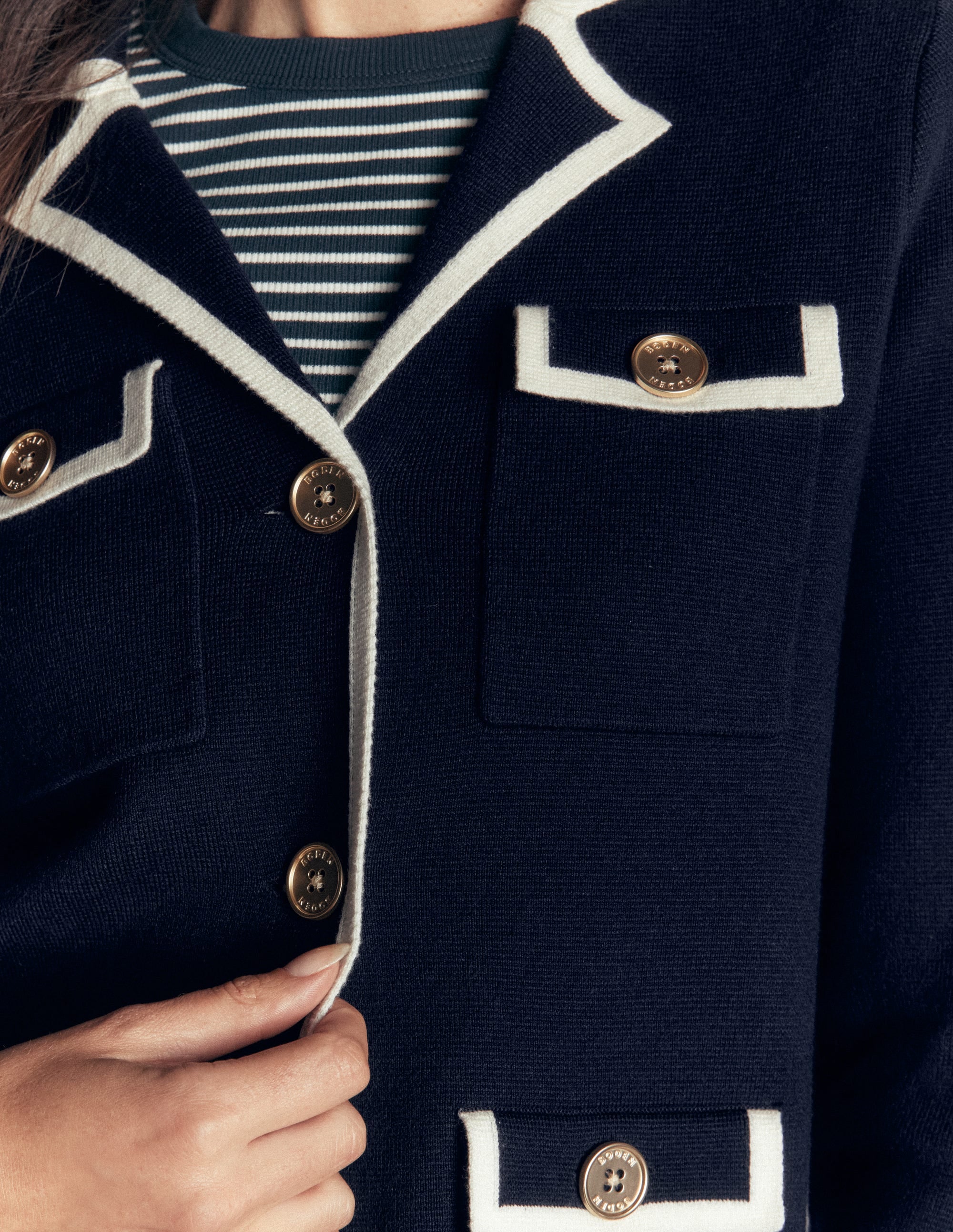 Phoebe Collared Knitted Jacket-Navy - Image 2