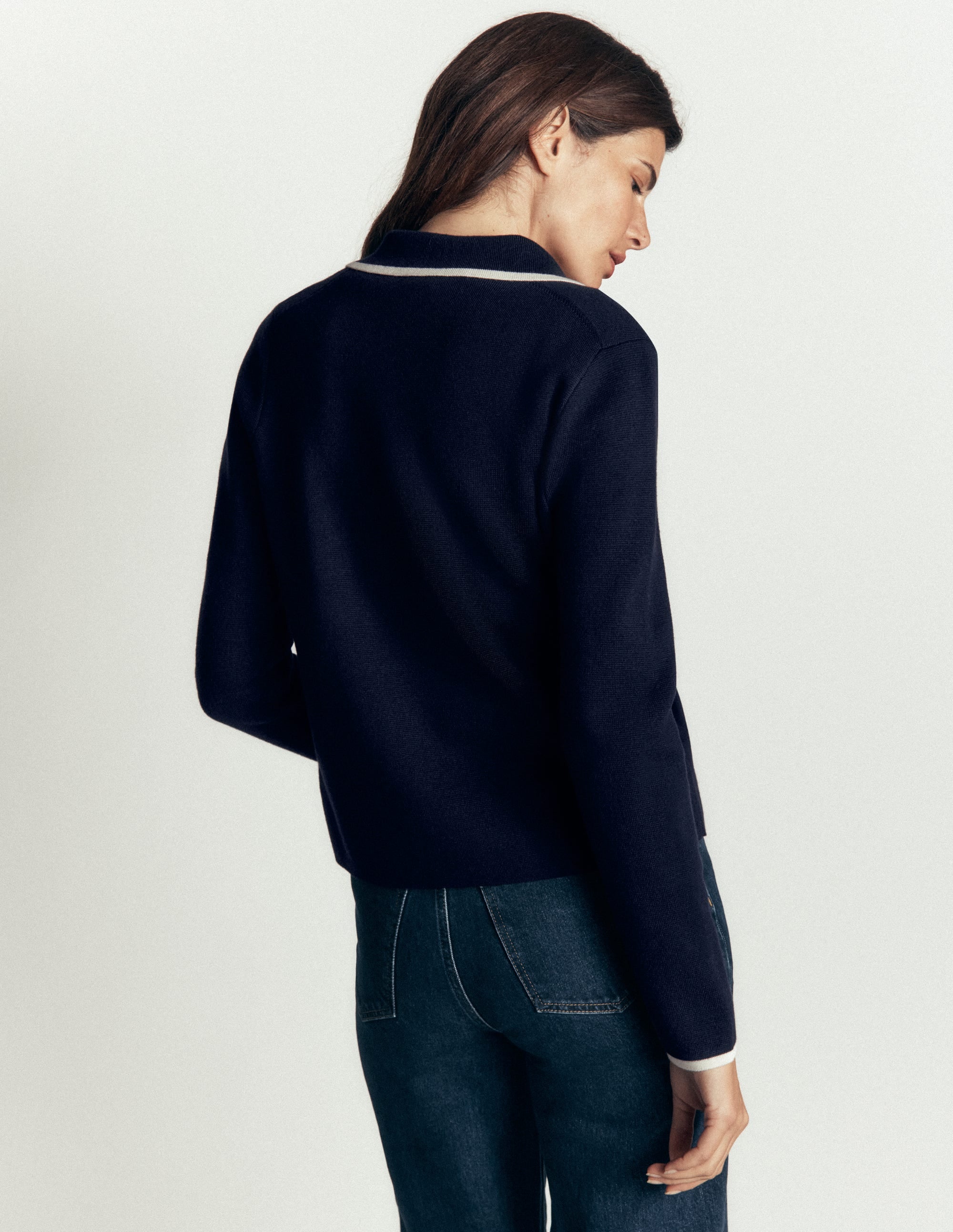 Phoebe Collared Knitted Jacket-Navy - Image 3