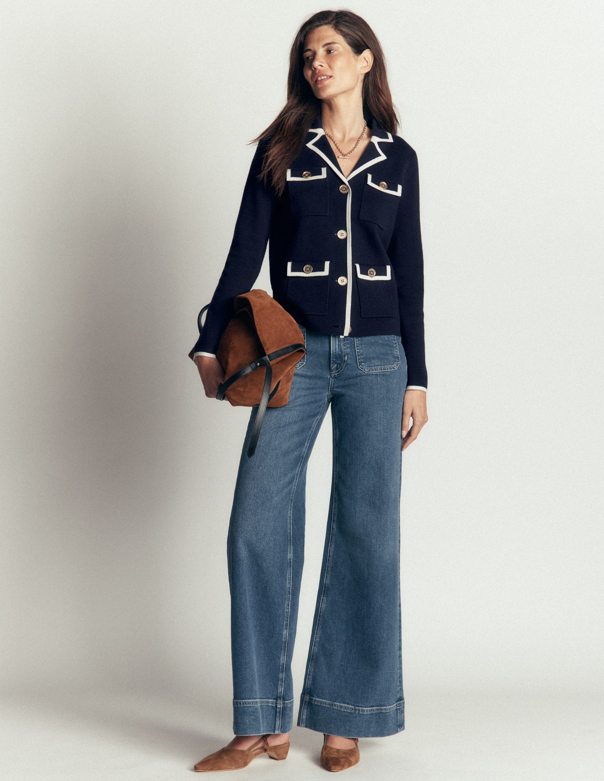 Phoebe Collared Knitted Jacket-Navy-5