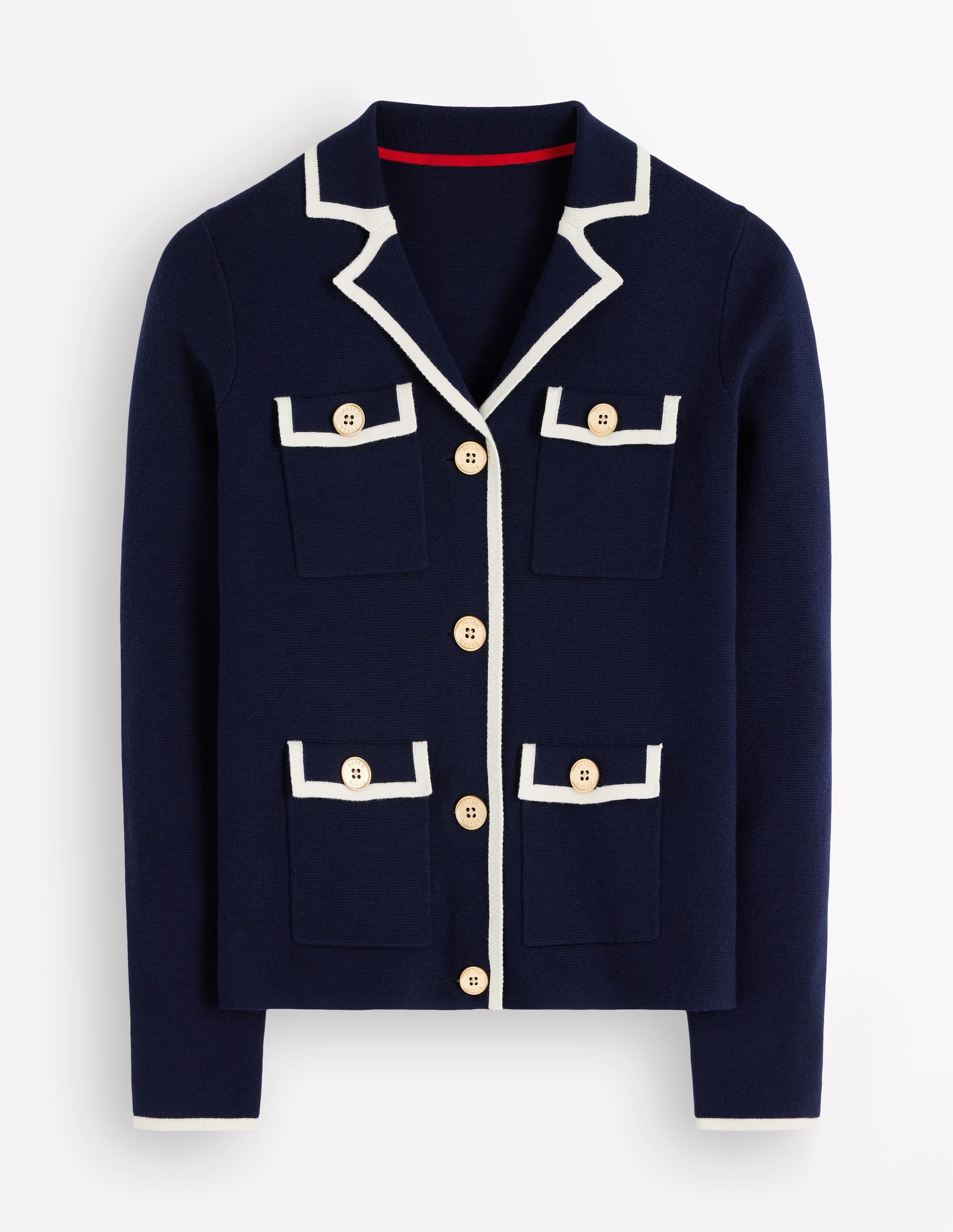 Phoebe Collared Knitted Jacket-Navy - Image 6