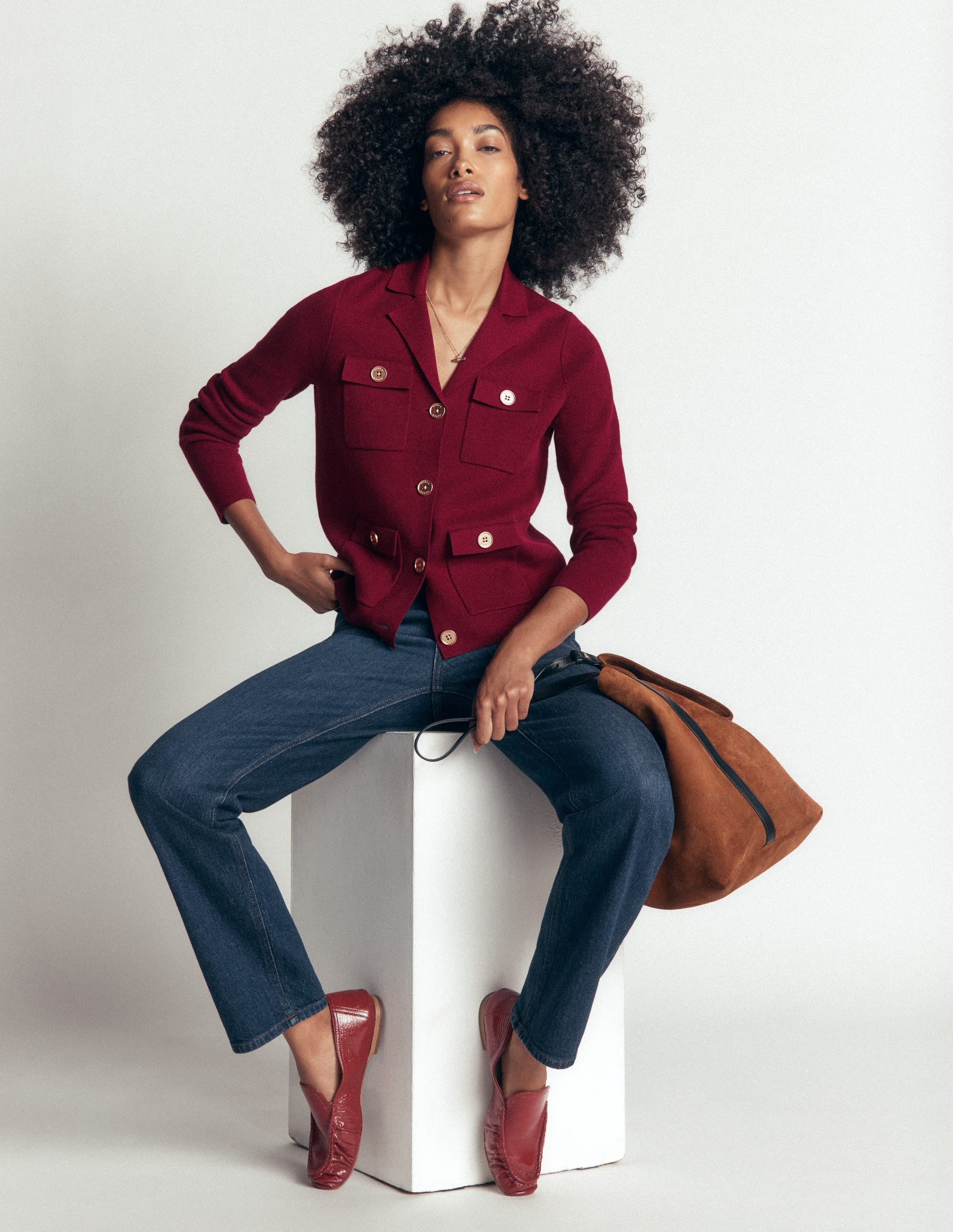 Phoebe Strickjacke mit Kragen-Merlotrot - Image 1