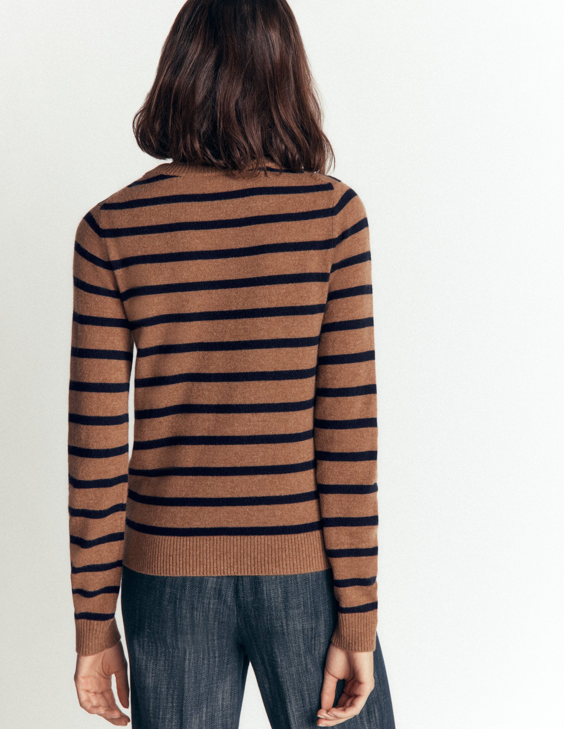 Pull col rond Elsie en cachemire-Gingembre chaud, rayé-3
