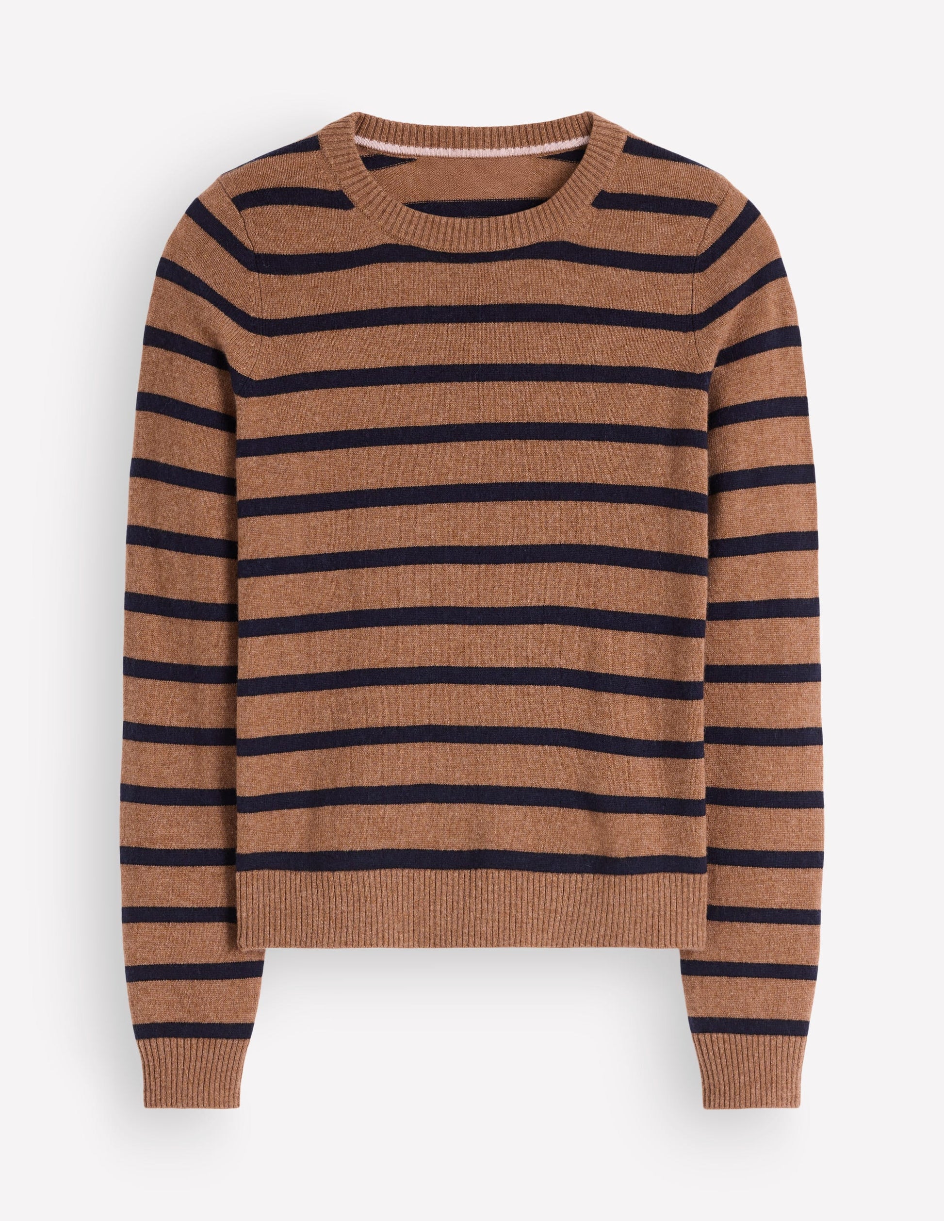 Pull col rond Elsie en cachemire-Gingembre chaud, rayé-5