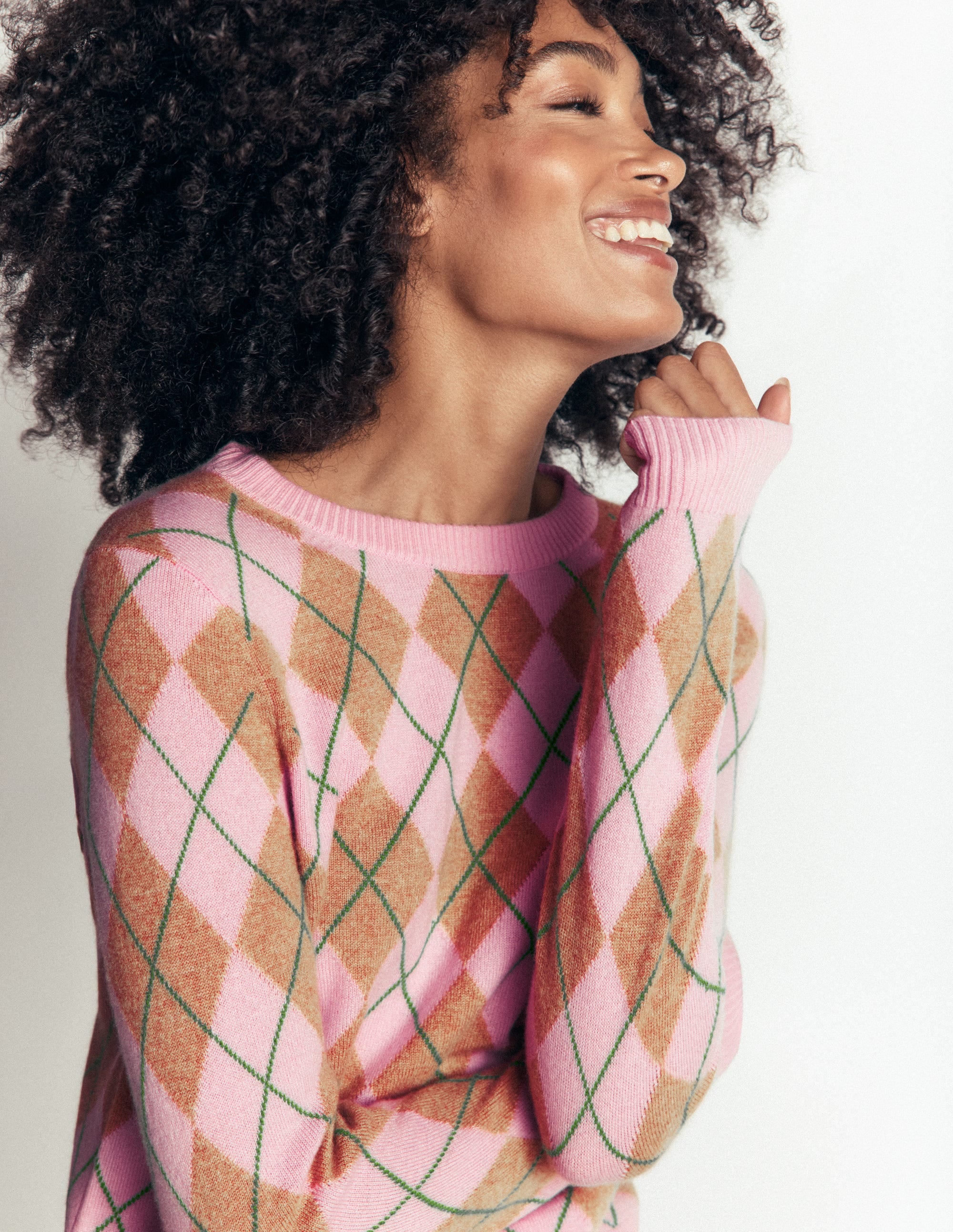 Elsie Kaschmirpullover mit Rundhalsausschnitt-Rosa Heidekraut, Argyle - Image 3