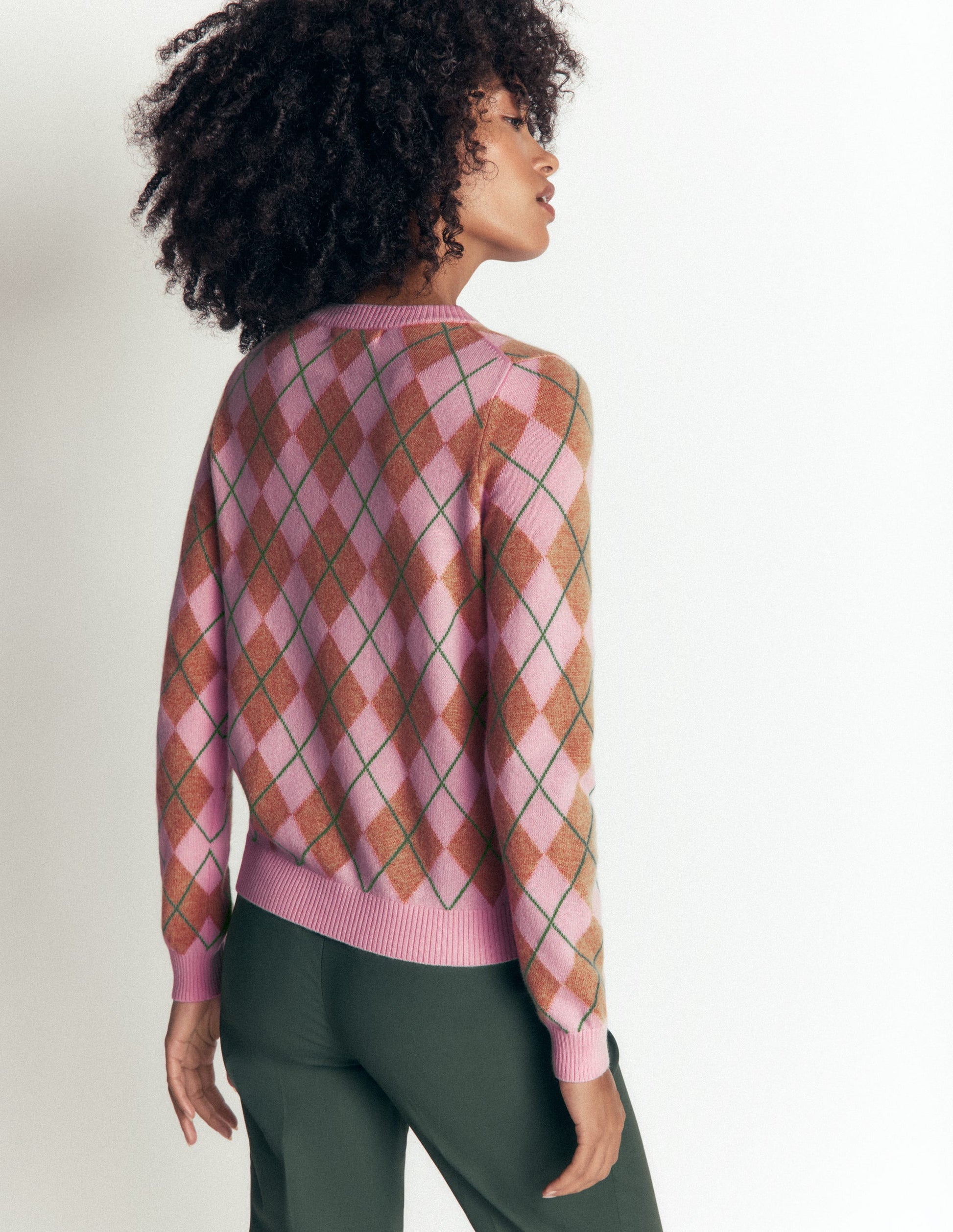 Elsie Kaschmirpullover mit Rundhalsausschnitt-Rosa Heidekraut, Argyle-5