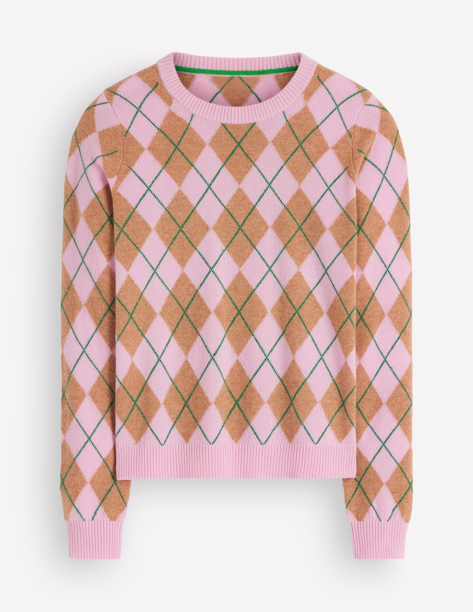 Elsie Kaschmirpullover mit Rundhalsausschnitt-Rosa Heidekraut, Argyle-7