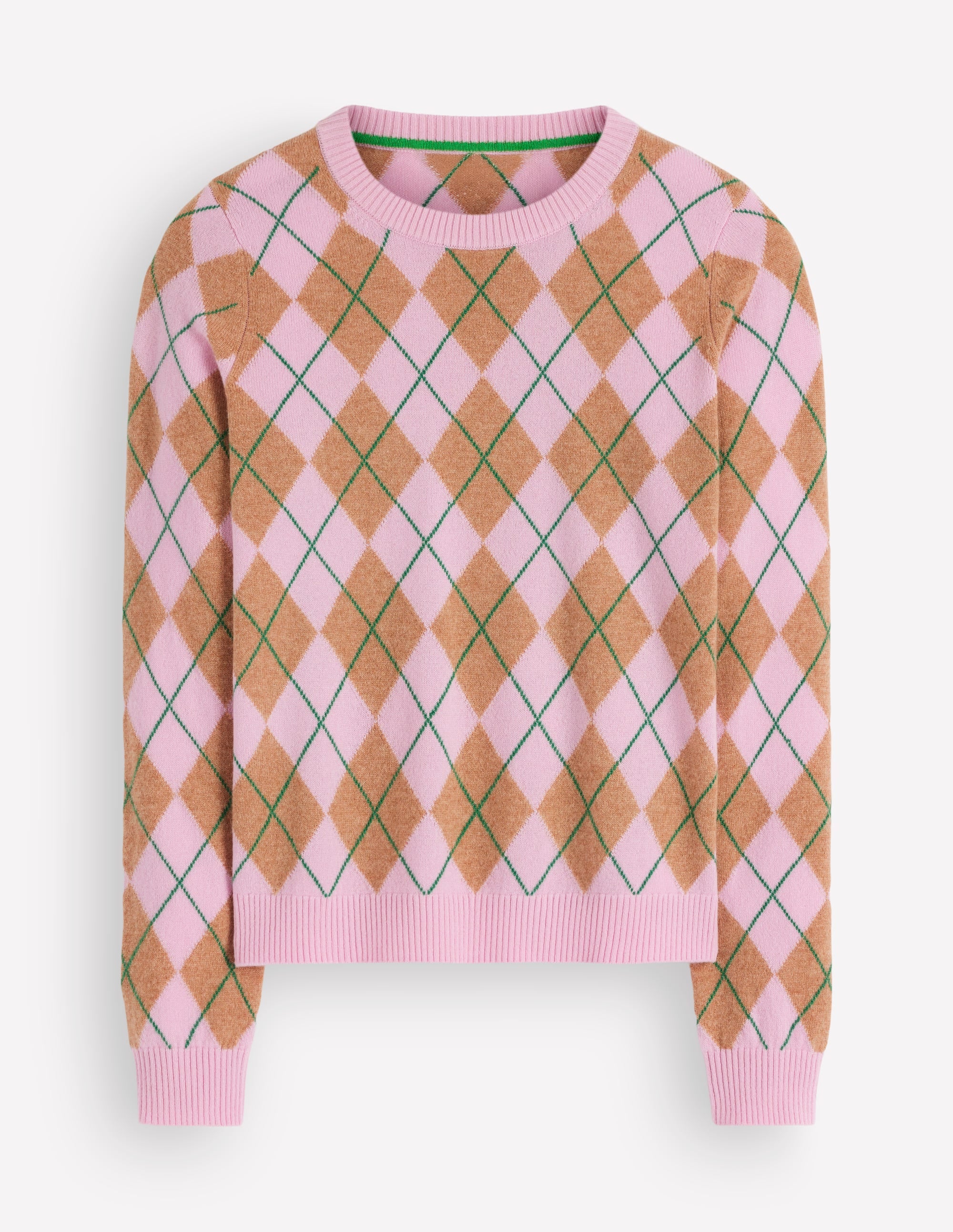 Elsie Kaschmirpullover mit Rundhalsausschnitt-Rosa Heidekraut, Argyle - Image 6